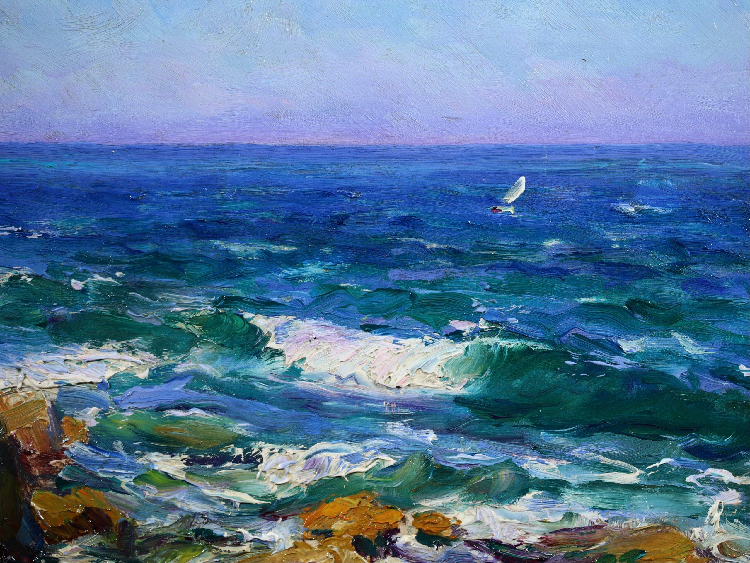 La Cote de Marseille - Post Impressionist Sea Landscape Oil by Louis Gaussen For Sale 2