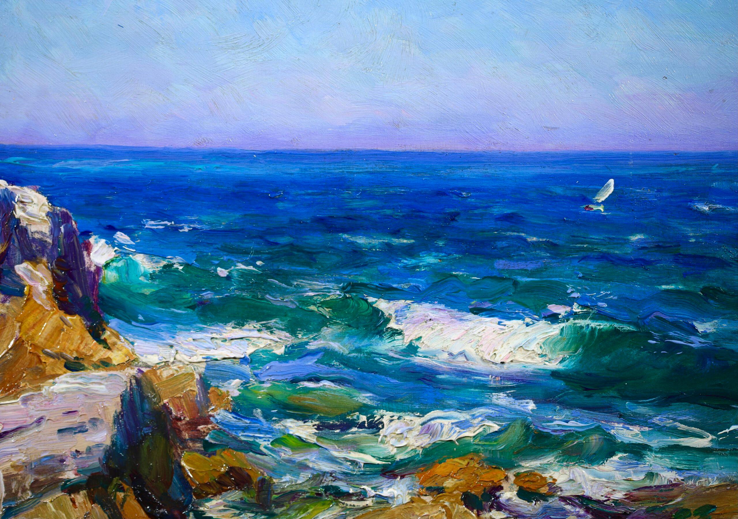 La Cote de Marseille - Post Impressionist Sea Landscape Oil by Louis Gaussen For Sale 2