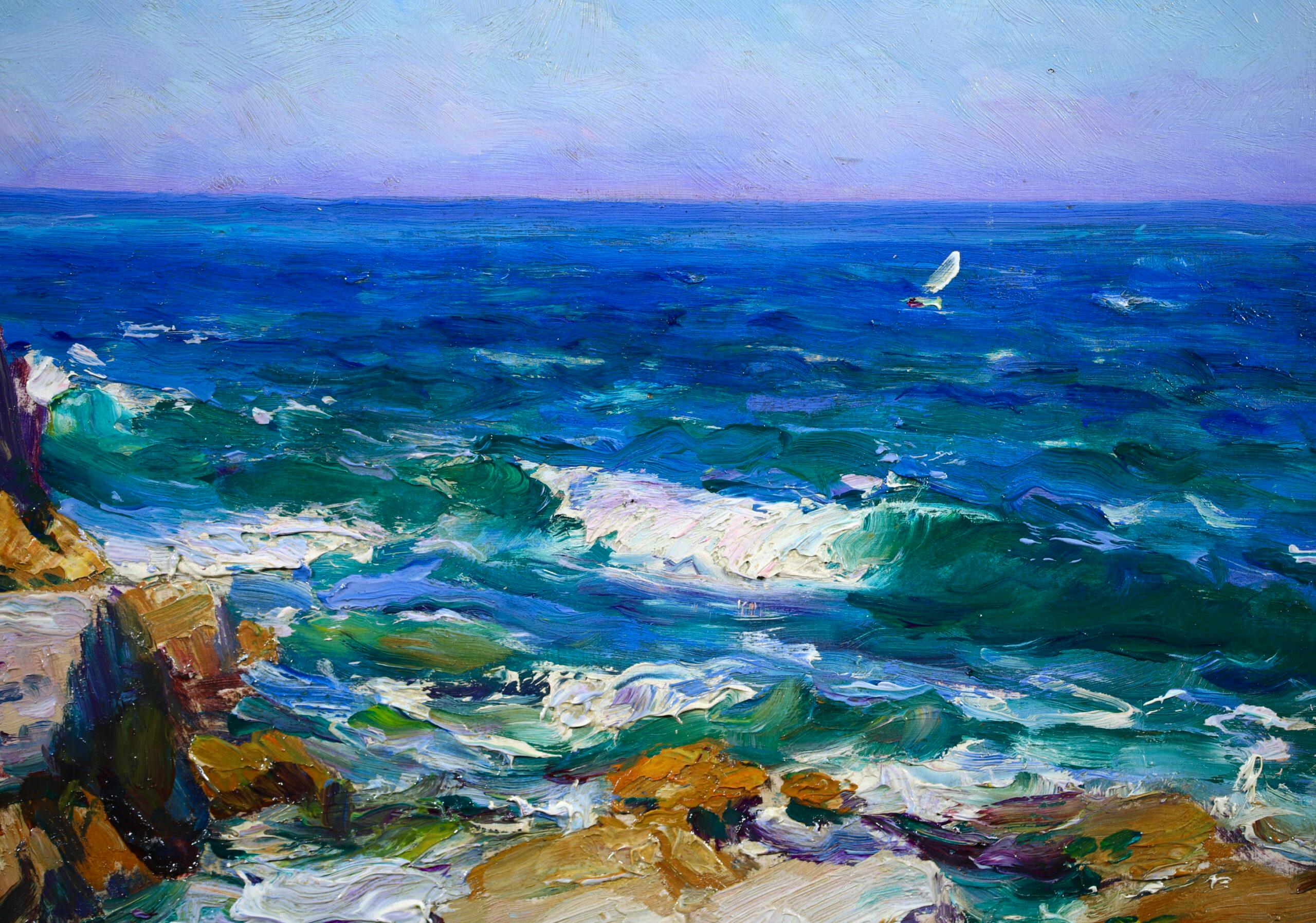 La Cote de Marseille - Post Impressionist Sea Landscape Oil by Louis Gaussen For Sale 4