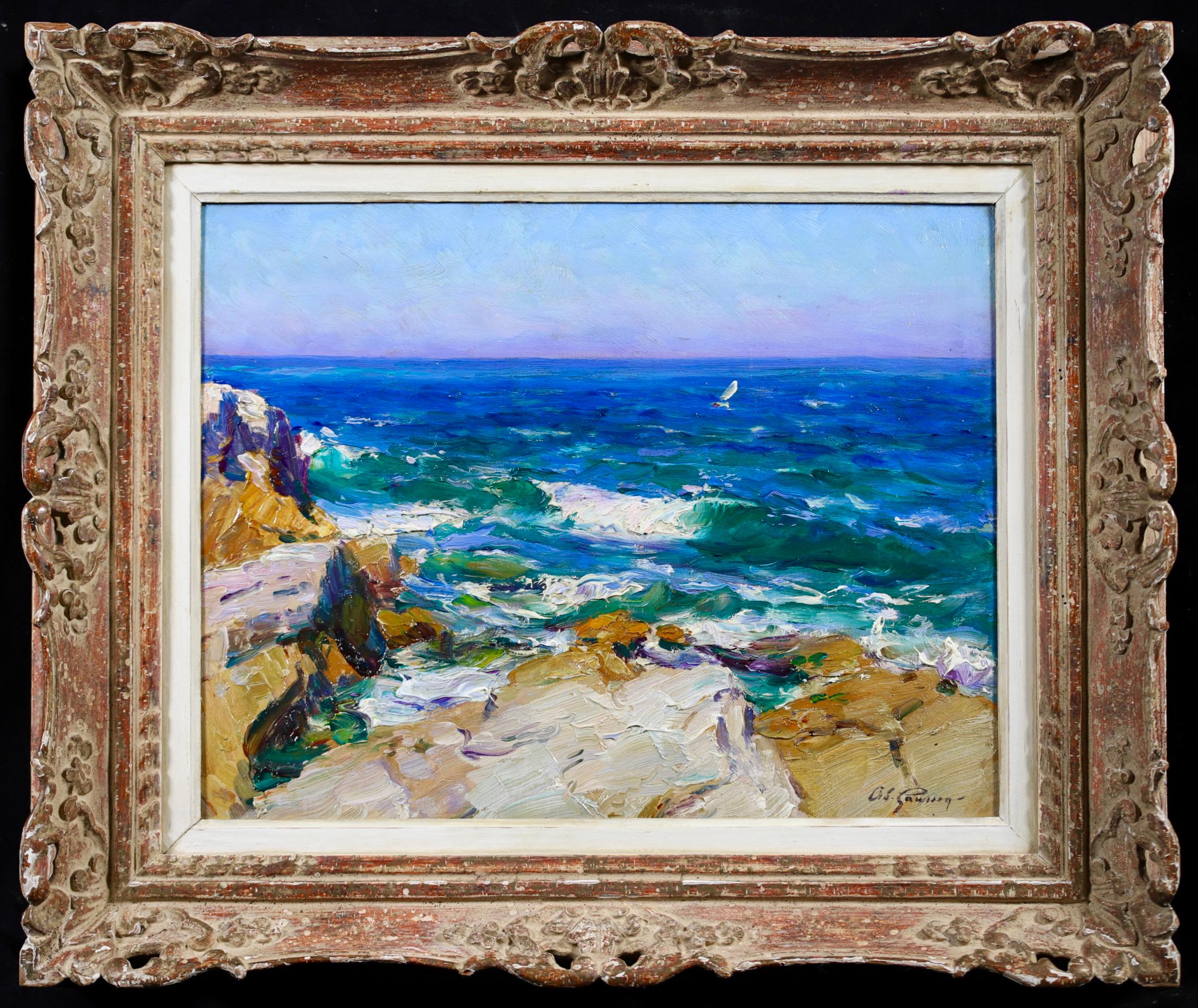 Adolphe Louis Gaussen Landscape Painting - La Cote de Marseille - Post Impressionist Sea Landscape Oil by Louis Gaussen