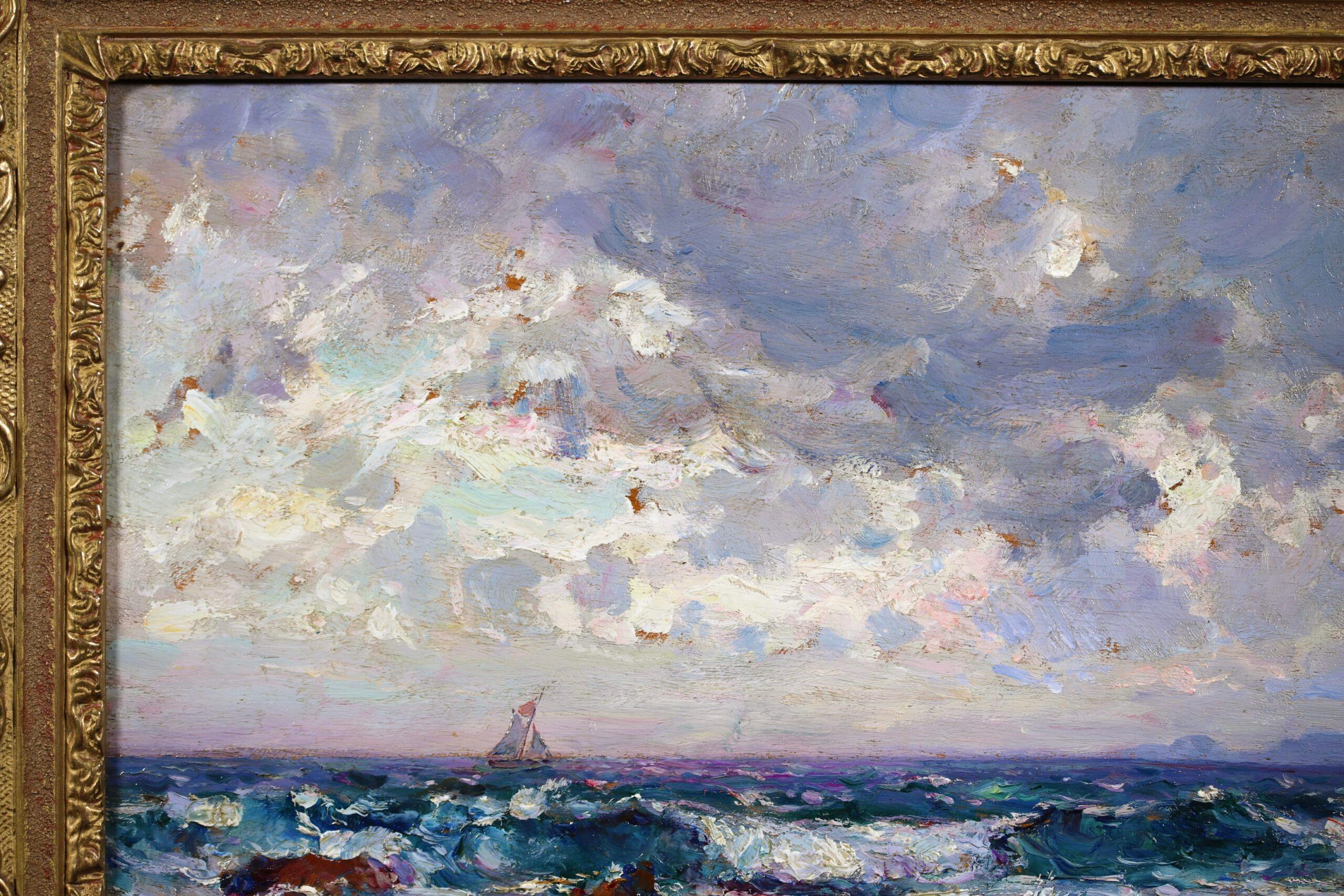 La Pointe-Rouge - Paysage maritime post-impressionniste Huile de Louis Gaussen - Post-impressionnisme Painting par Adolphe Louis Gaussen