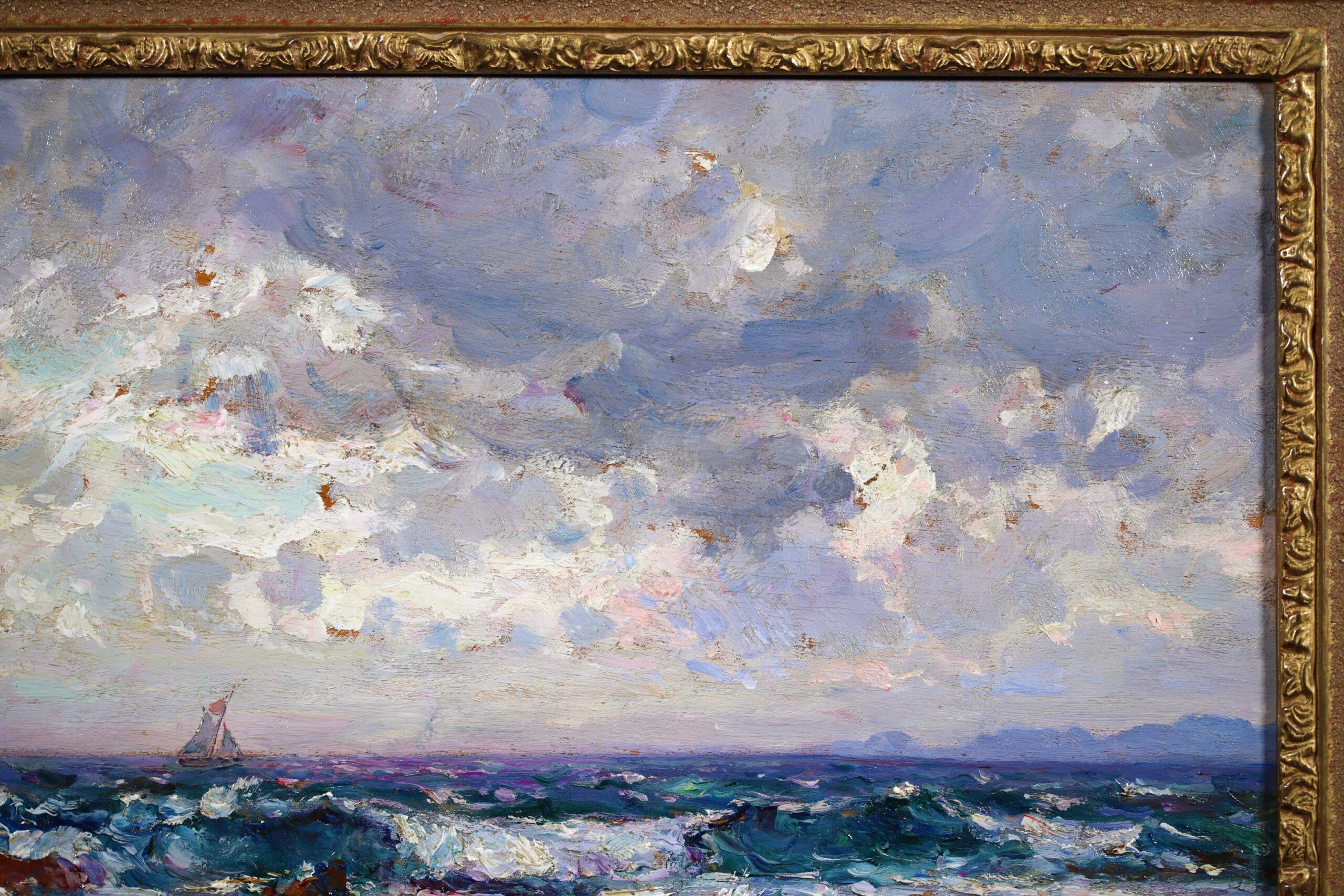 La Pointe-Rouge - Paysage maritime post-impressionniste Huile de Louis Gaussen - Marron Landscape Painting par Adolphe Louis Gaussen