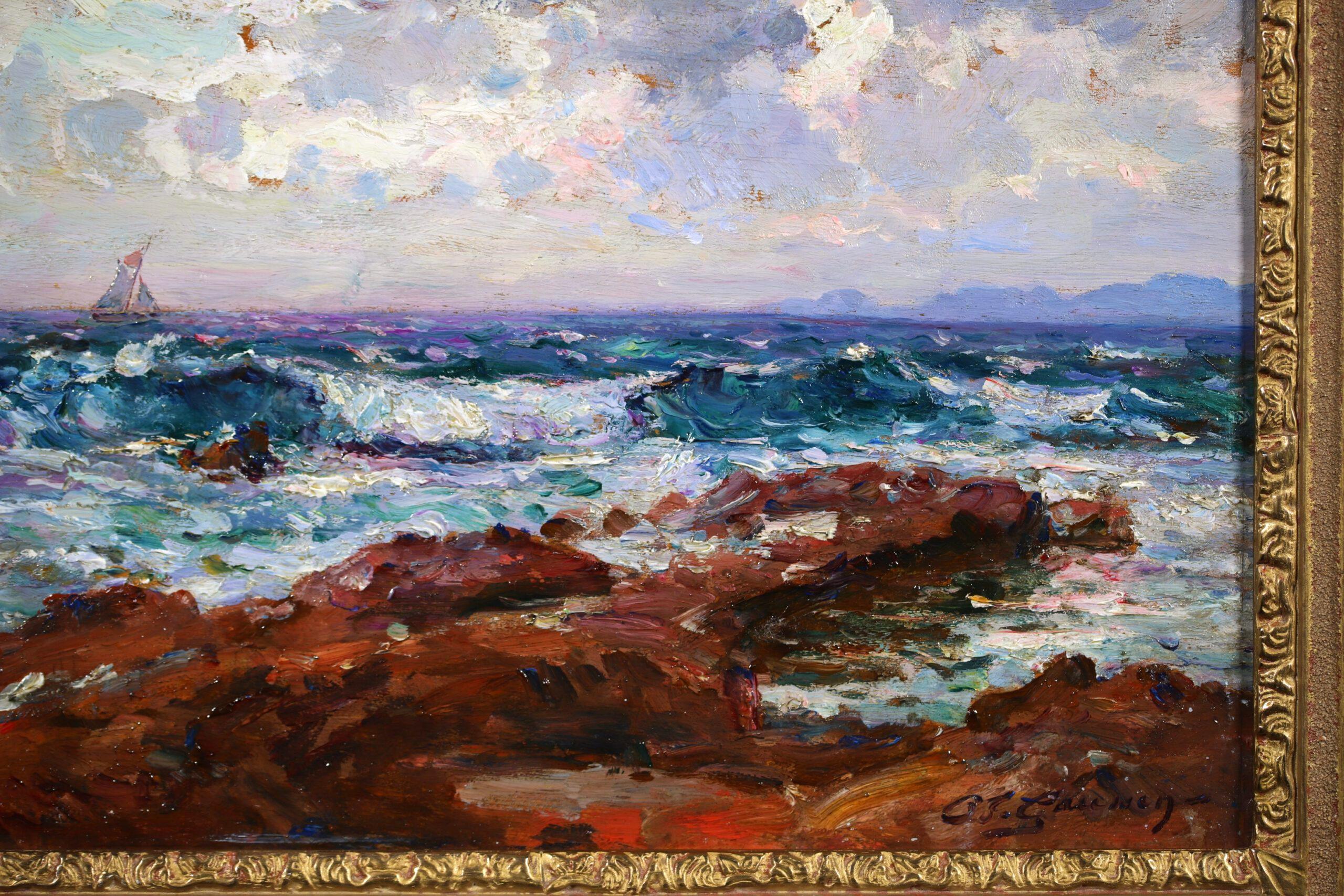 La Pointe-Rouge - Post Impressionist Sea Landscape Oil by Louis Gaussen For Sale 2