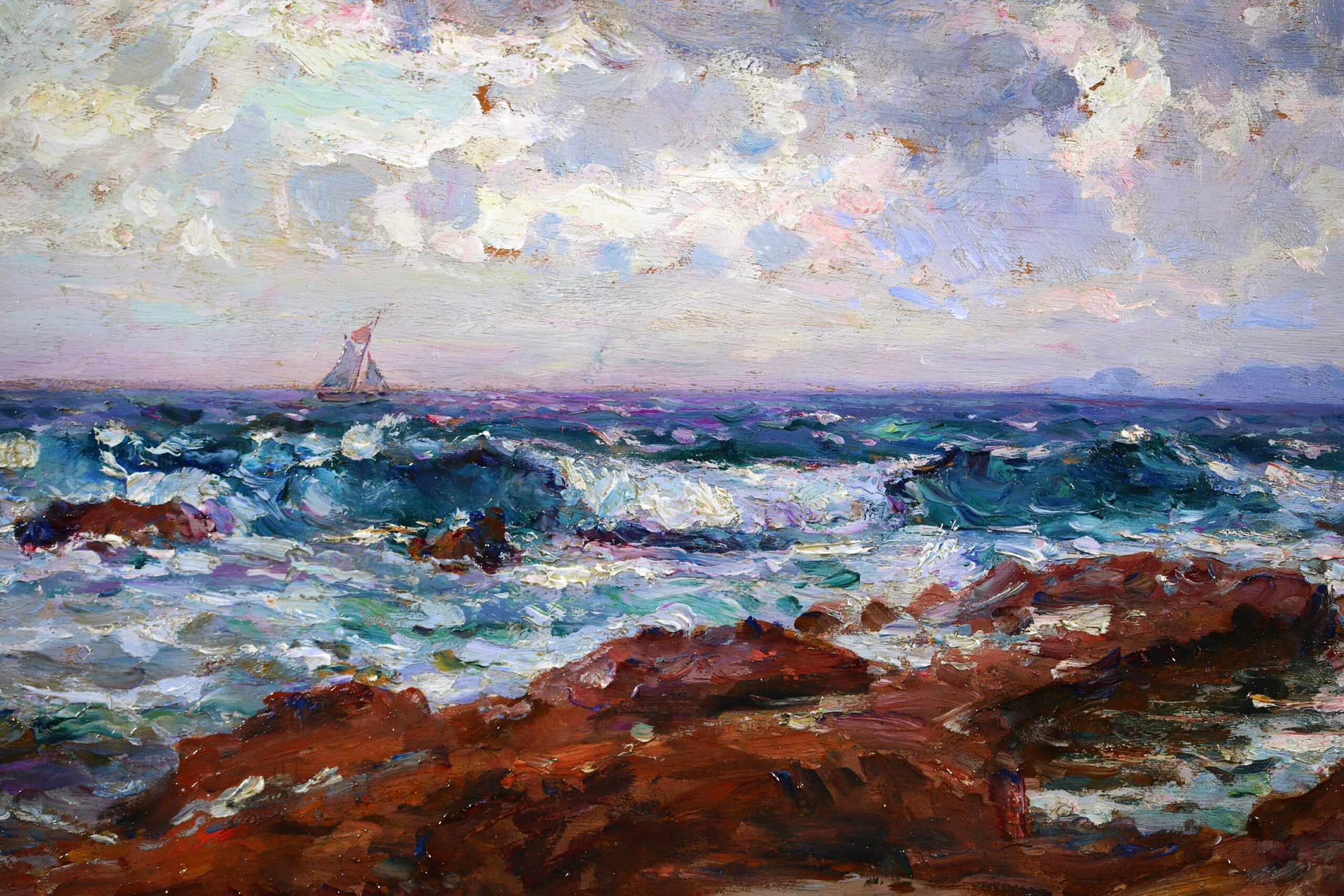 La Pointe-Rouge - Post Impressionist Sea Landscape Oil by Louis Gaussen For Sale 3