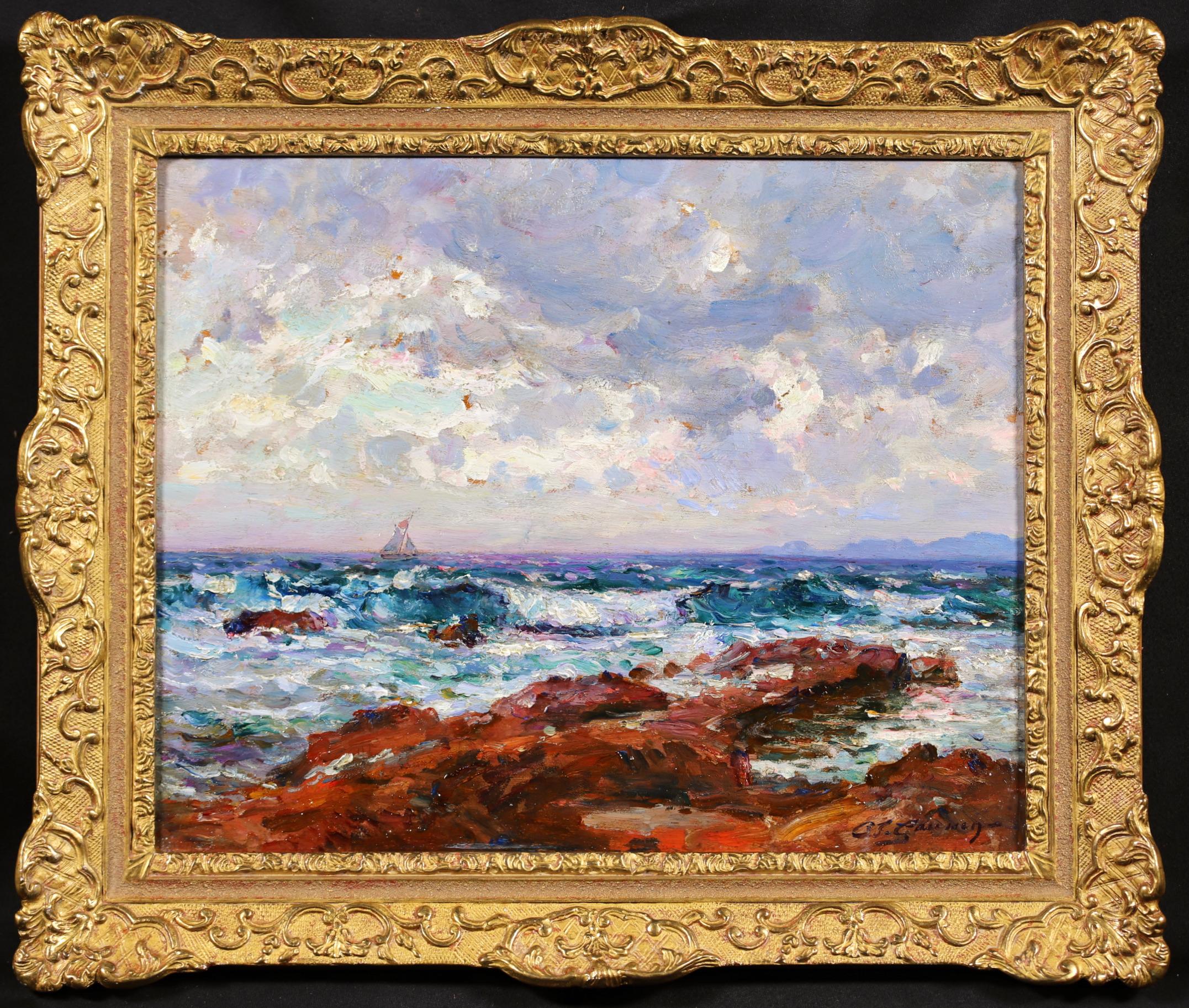 Adolphe Louis Gaussen Landscape Painting – La Pointe-Rouge – Postimpressionistische Meereslandschaft, Öl von Louis Gaussen