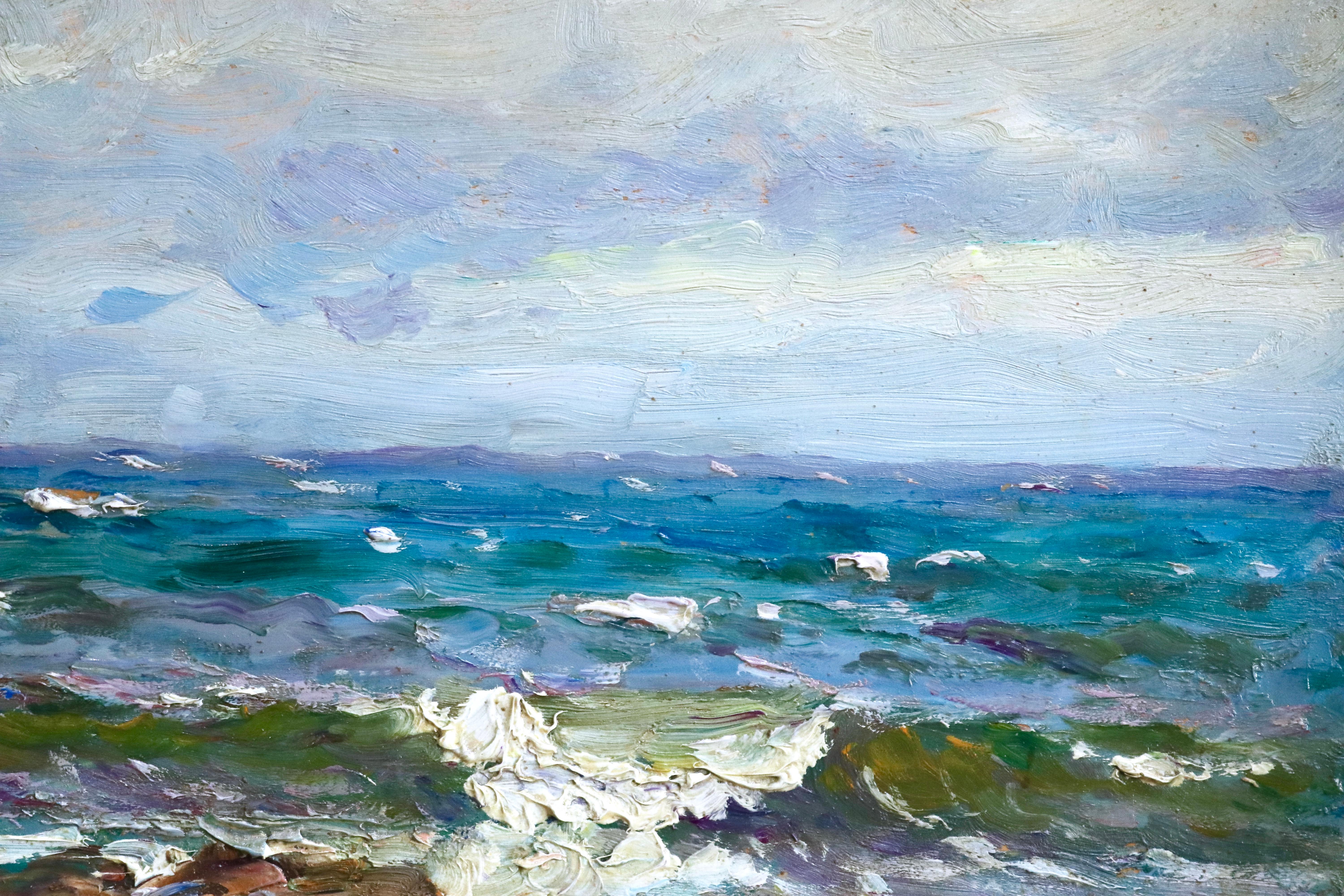 The Coast - Saint Maxime - Huile du 19e siècle, paysage de bateau en mer par Gaussen 1