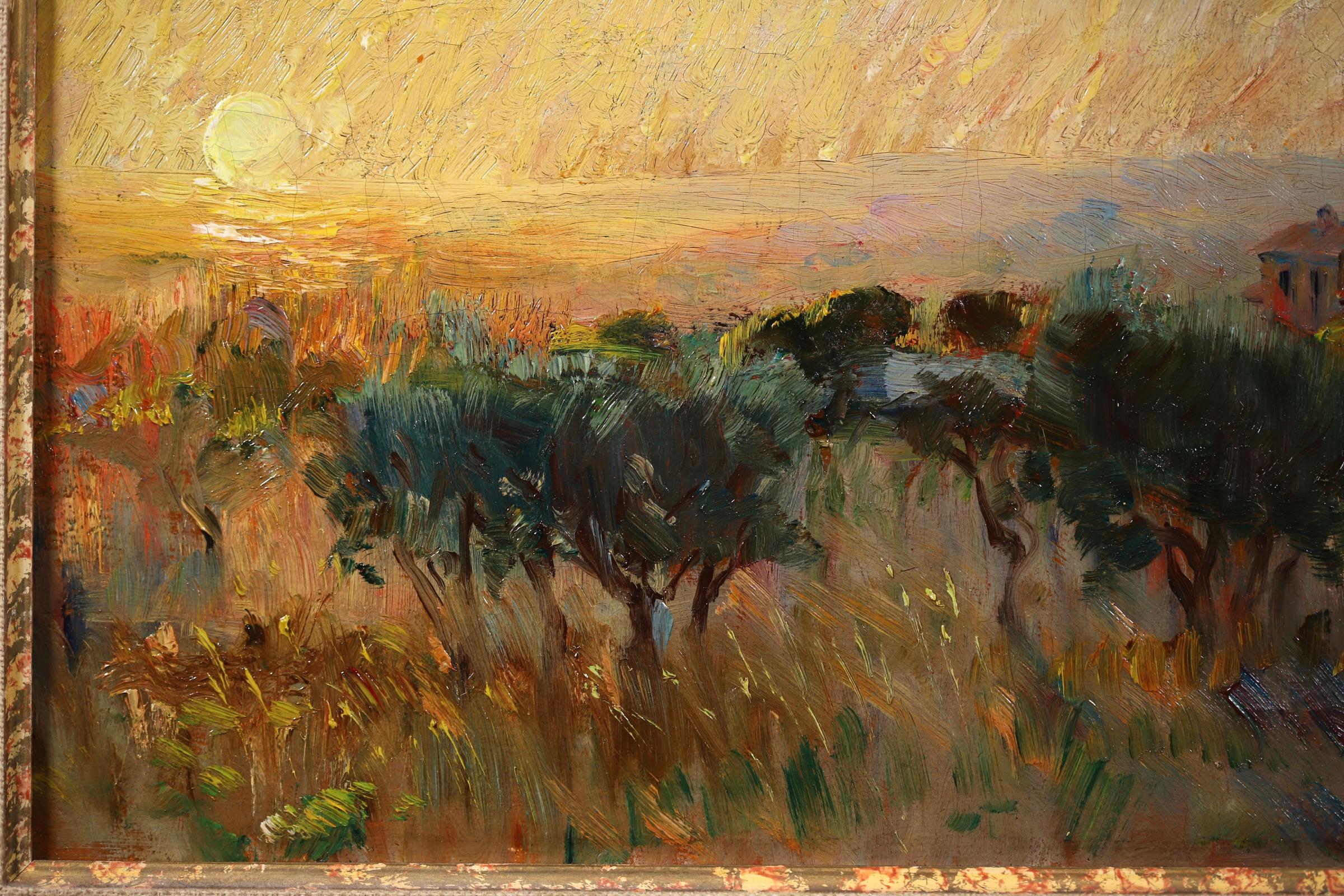 Soleil Couchant - Post Impressionist Landscape Oil by Adolphe Louis Gaussen 1