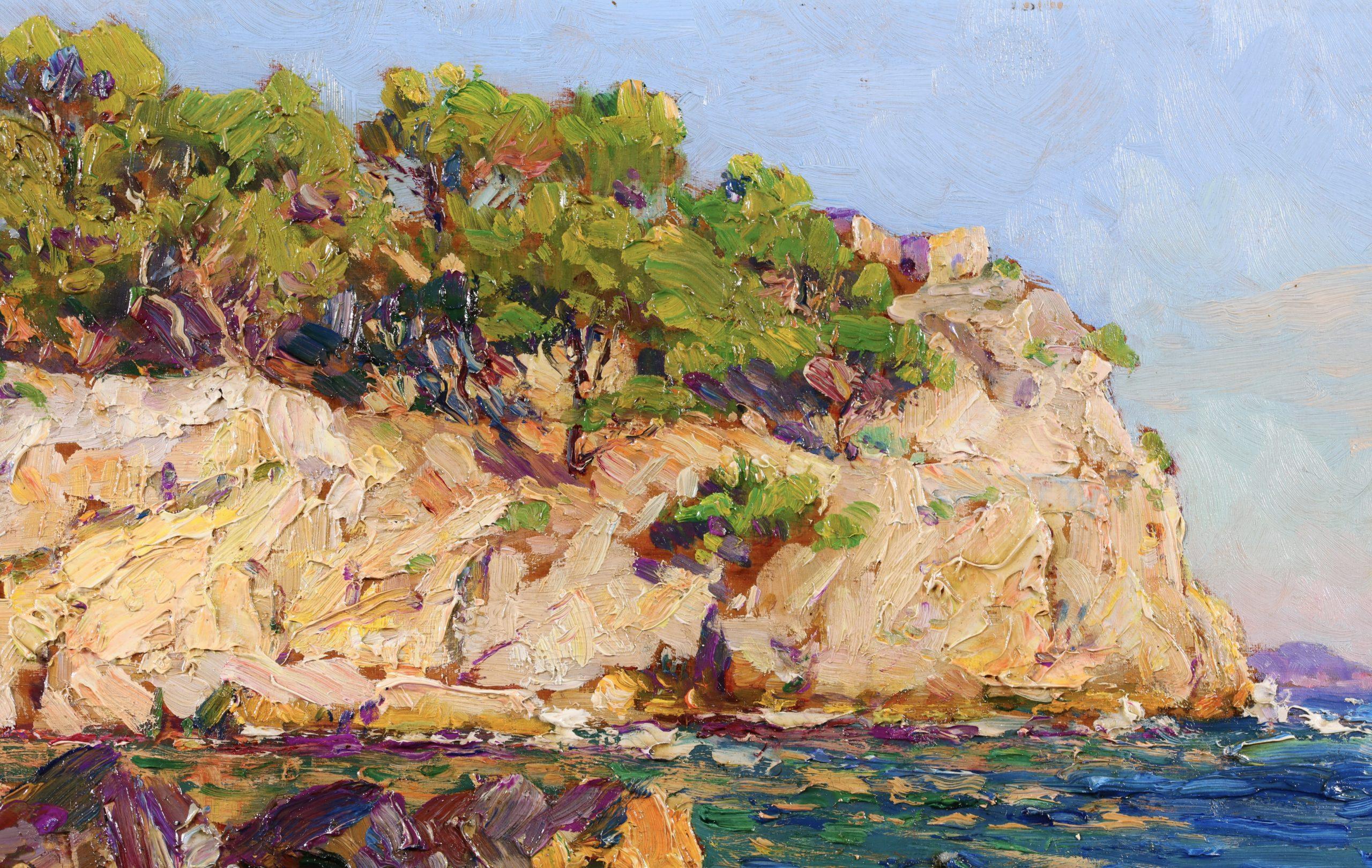 Sur la cote rocheuse - Paesaggio marino post impressionista di Adolphe Louis Gaussen 9