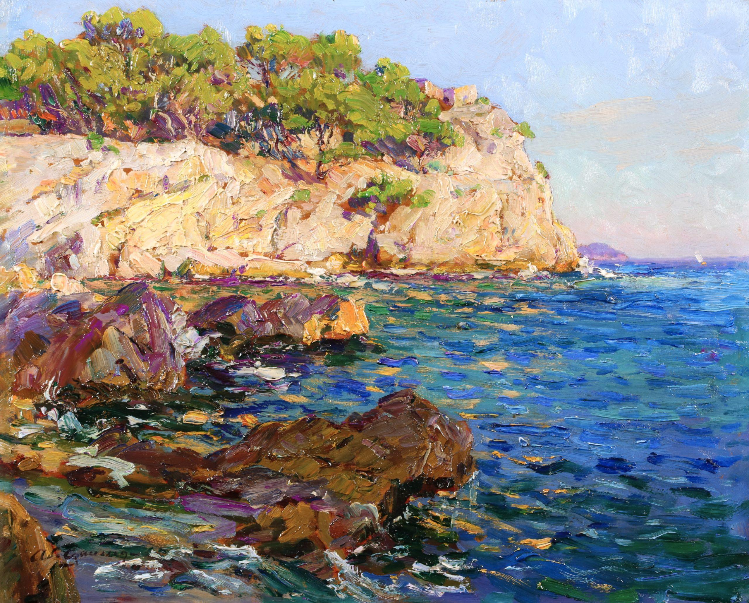 Sur la cote rocheuse - Paesaggio marino post impressionista di Adolphe Louis Gaussen 11