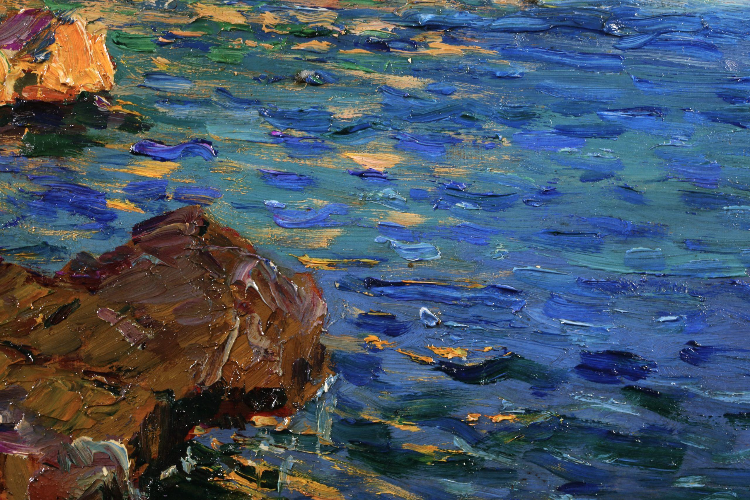 Sur la cote rocheuse - Paesaggio marino post impressionista di Adolphe Louis Gaussen 1