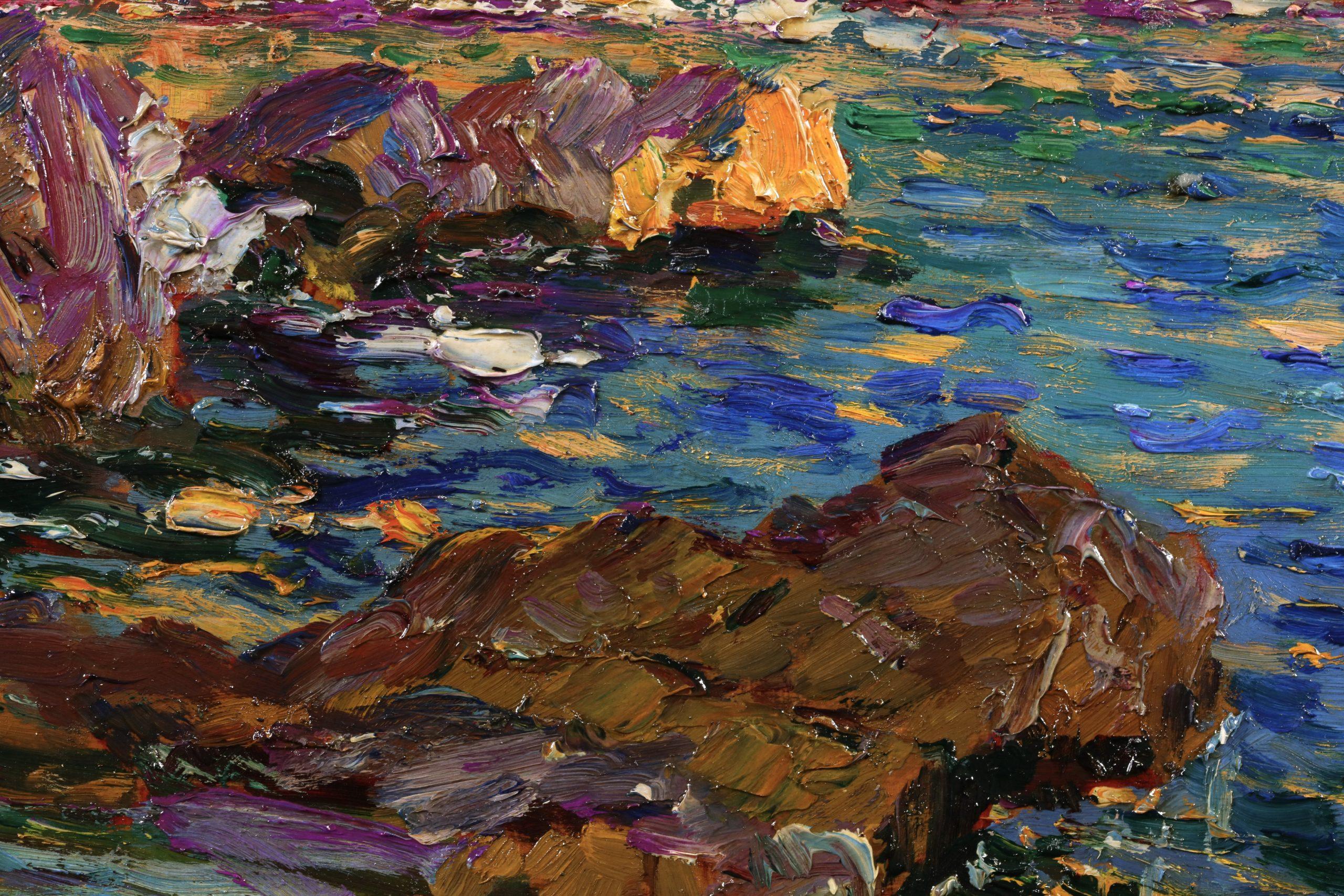 Sur la cote rocheuse - Paesaggio marino post impressionista di Adolphe Louis Gaussen 2