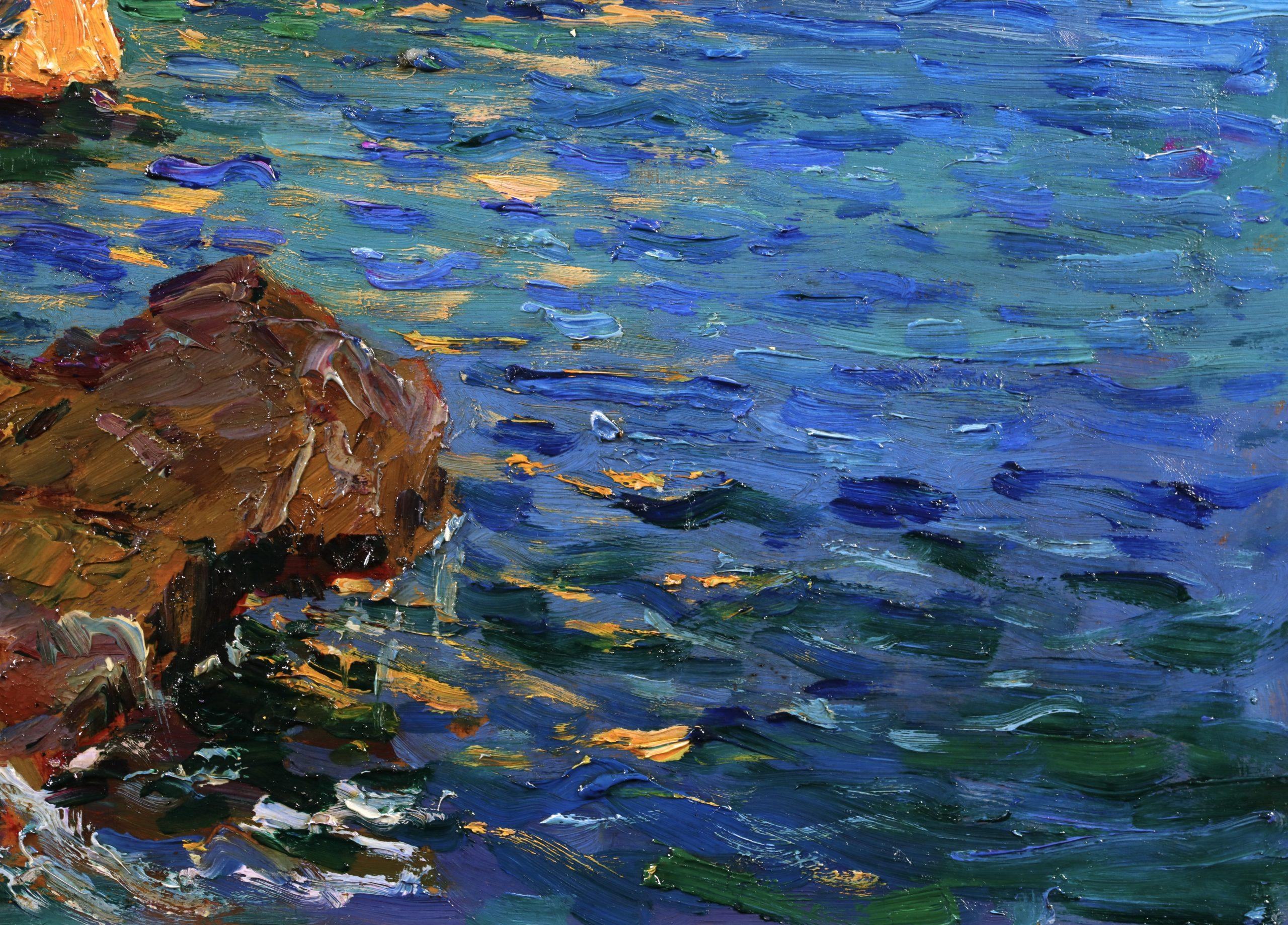Sur la cote rocheuse - Paesaggio marino post impressionista di Adolphe Louis Gaussen 3