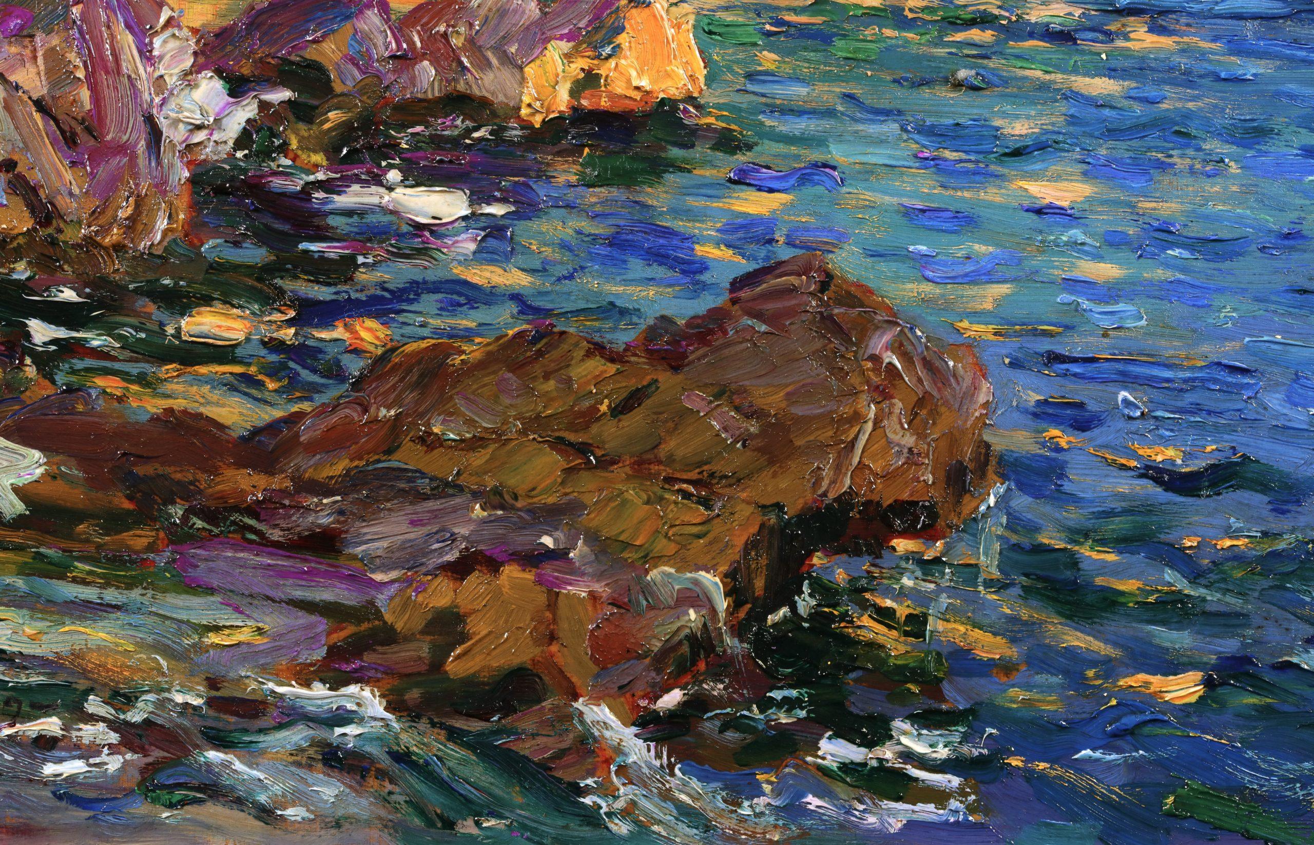 Sur la cote rocheuse - Paesaggio marino post impressionista di Adolphe Louis Gaussen 4