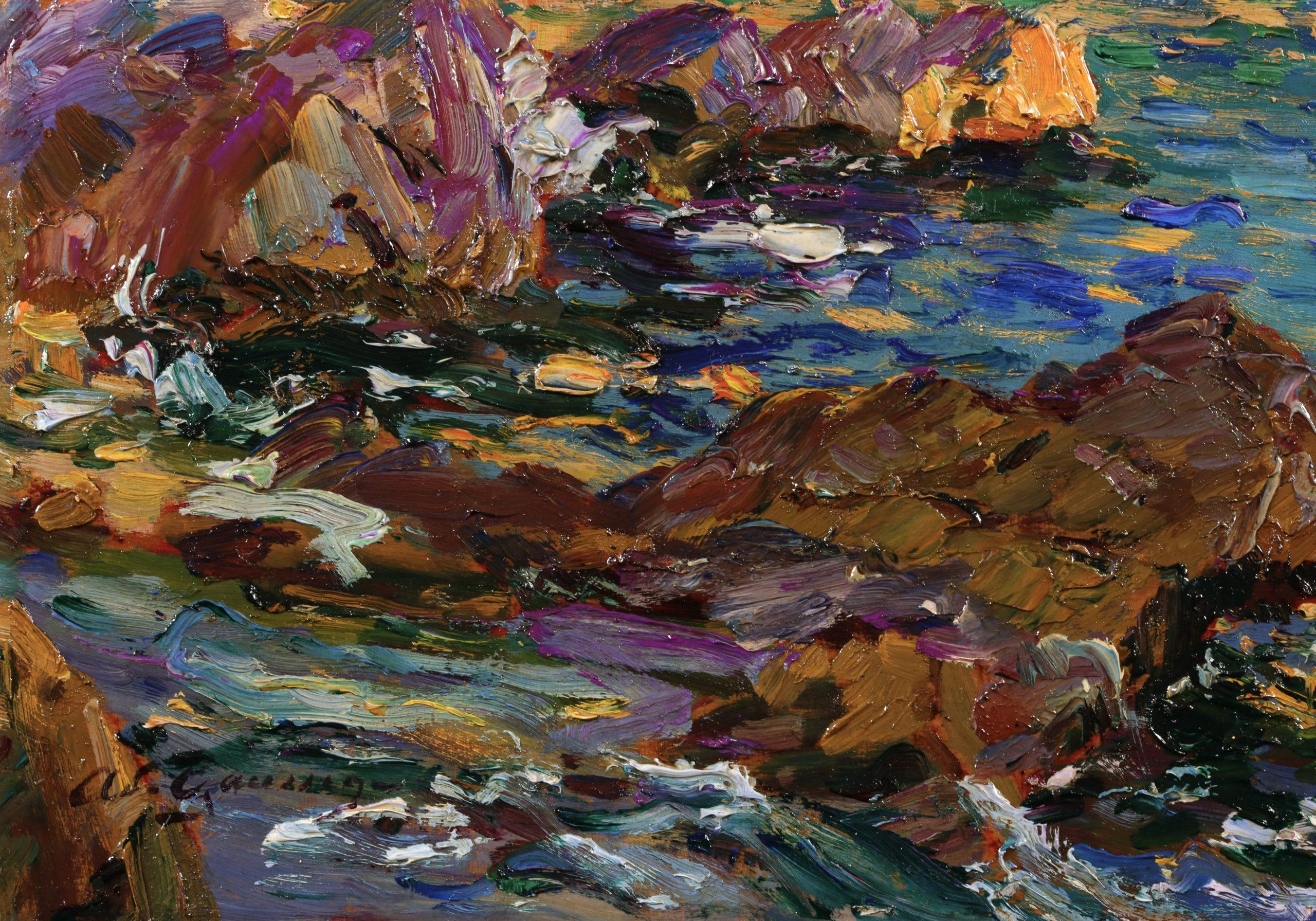 Sur la cote rocheuse - Paesaggio marino post impressionista di Adolphe Louis Gaussen 5