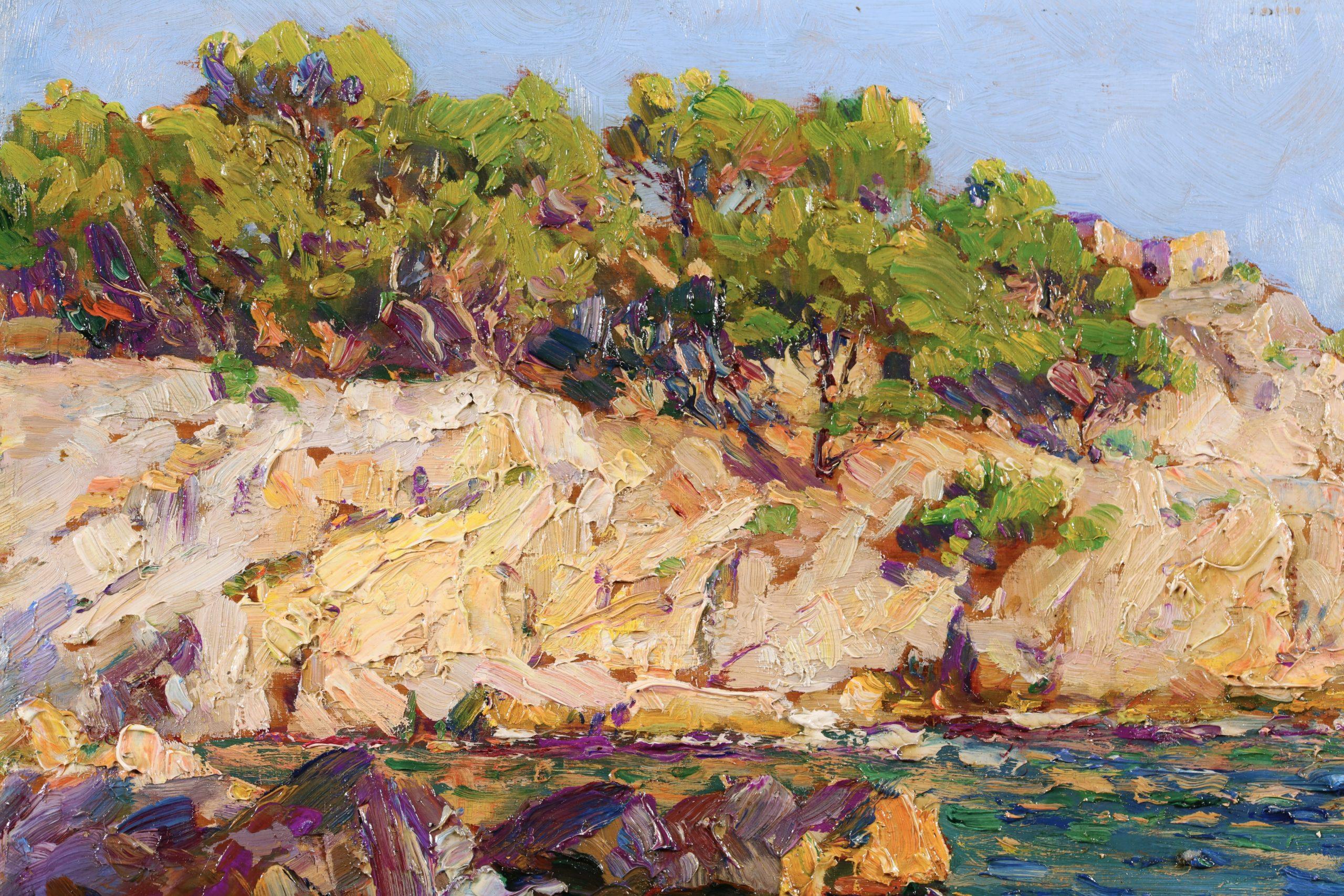 Sur la cote rocheuse - Paesaggio marino post impressionista di Adolphe Louis Gaussen 7