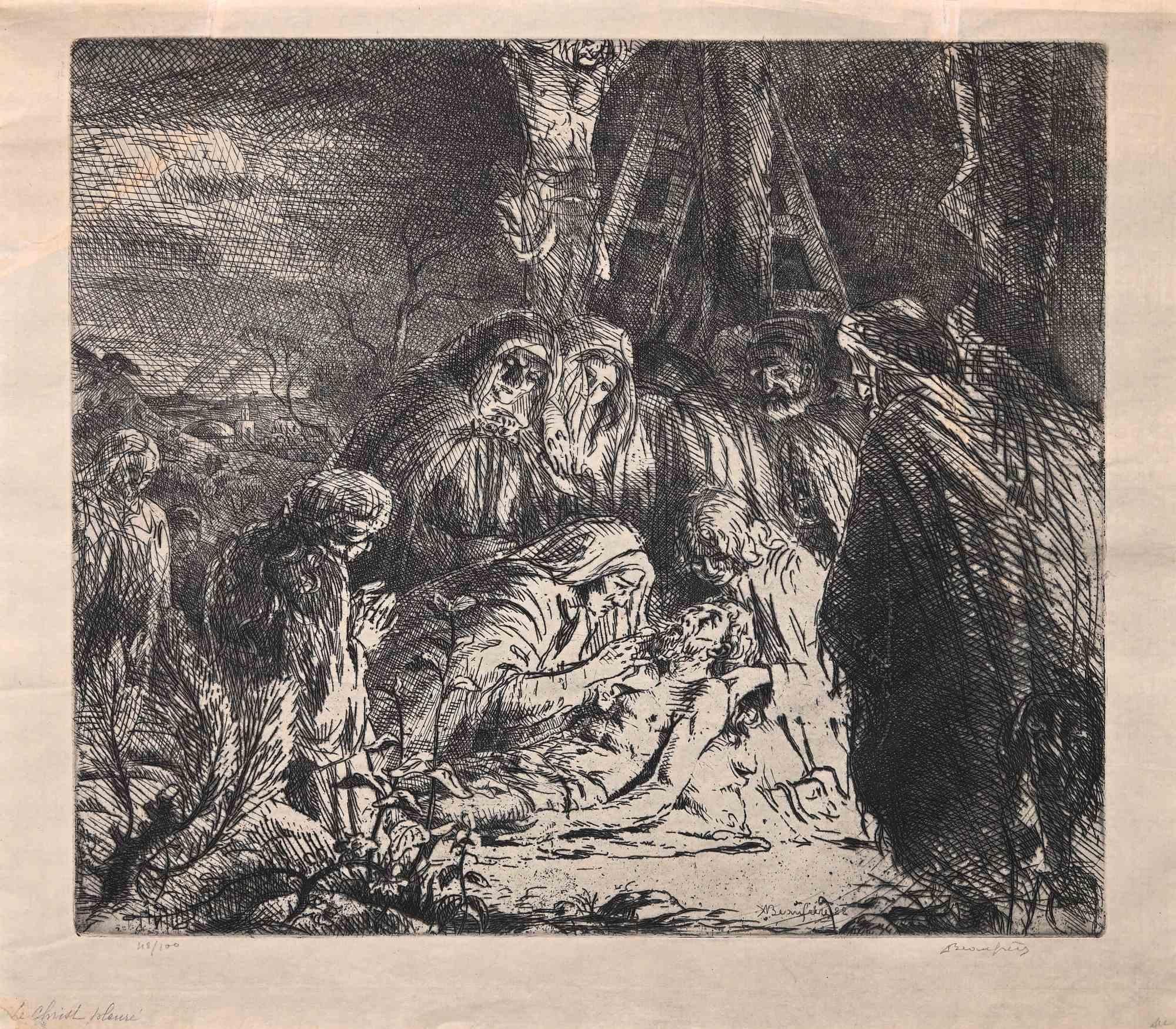 Dead Christ - Original Etching by Adolphe Marie Beaufrère - Early 20th century