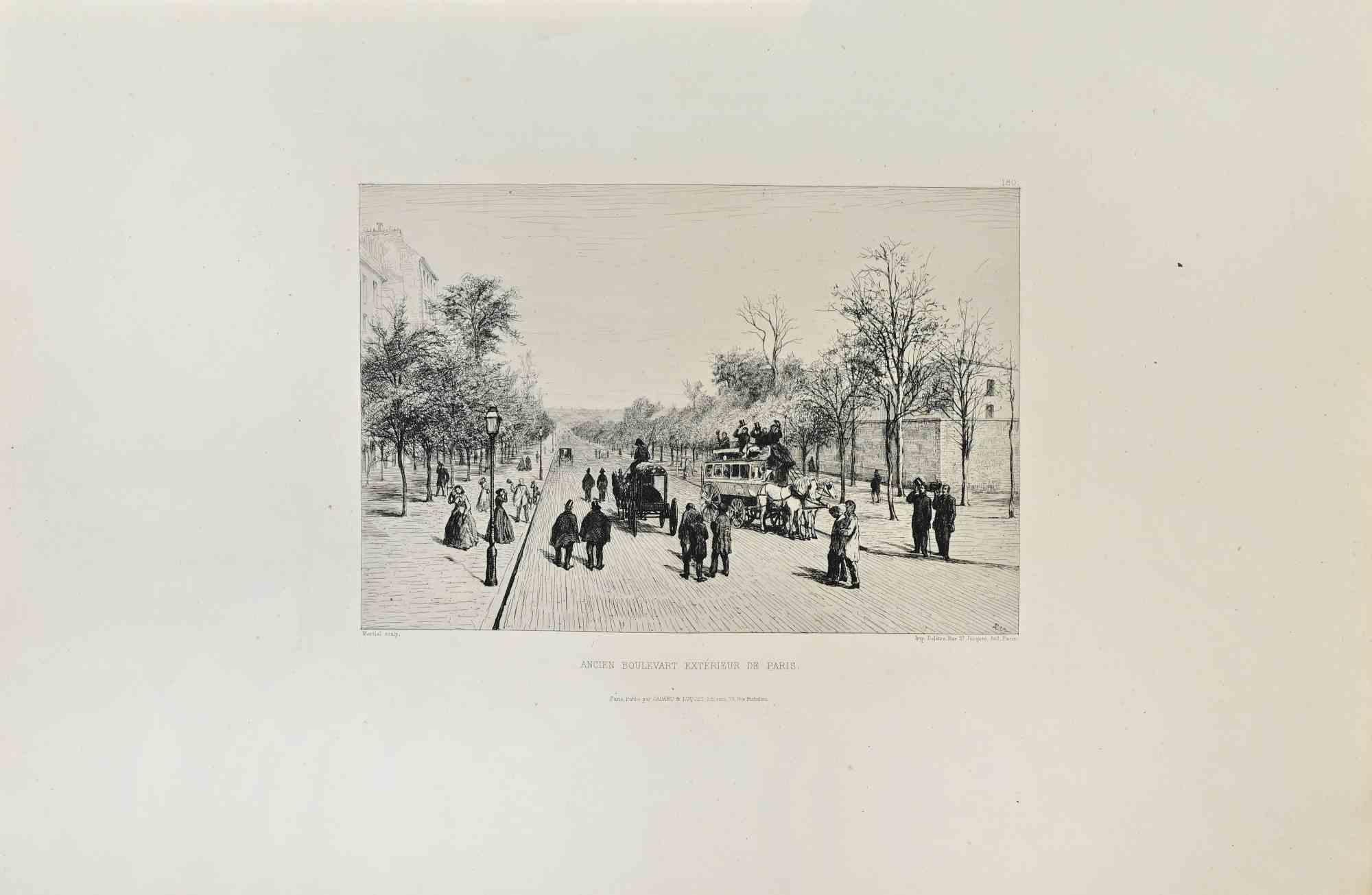 Adolphe Martial-Potémont Landscape Print - Ancien Boulevard Extérieur de Paris - Etching by Adolphe Martial-Potémon - 1870s