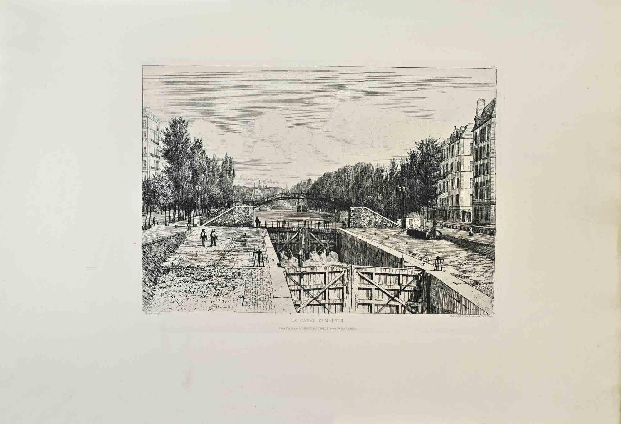 Le Canal St Martin es un aguafuerte en blanco y negro realizado por Adolphe Martial-Potémont (1827-1883) en la década de 1870.

Titulado en la parte inferior.

Tamaño de la imagen: 30cmx21cm.

Muy buen estado.

Realizado por Cadart para la "Société