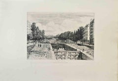 Le Canal St Martin - Aguafuerte de Adolphe Martial-Potémont - Década de 1870