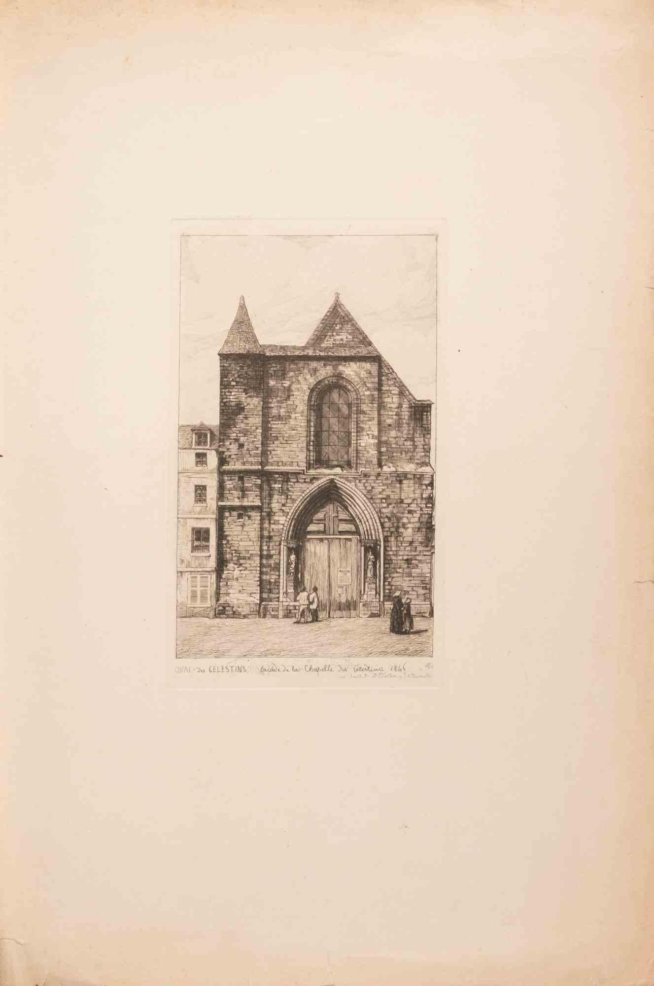 Vue des Célestins - Etching by Adolphe Martial-Potémon - 1864