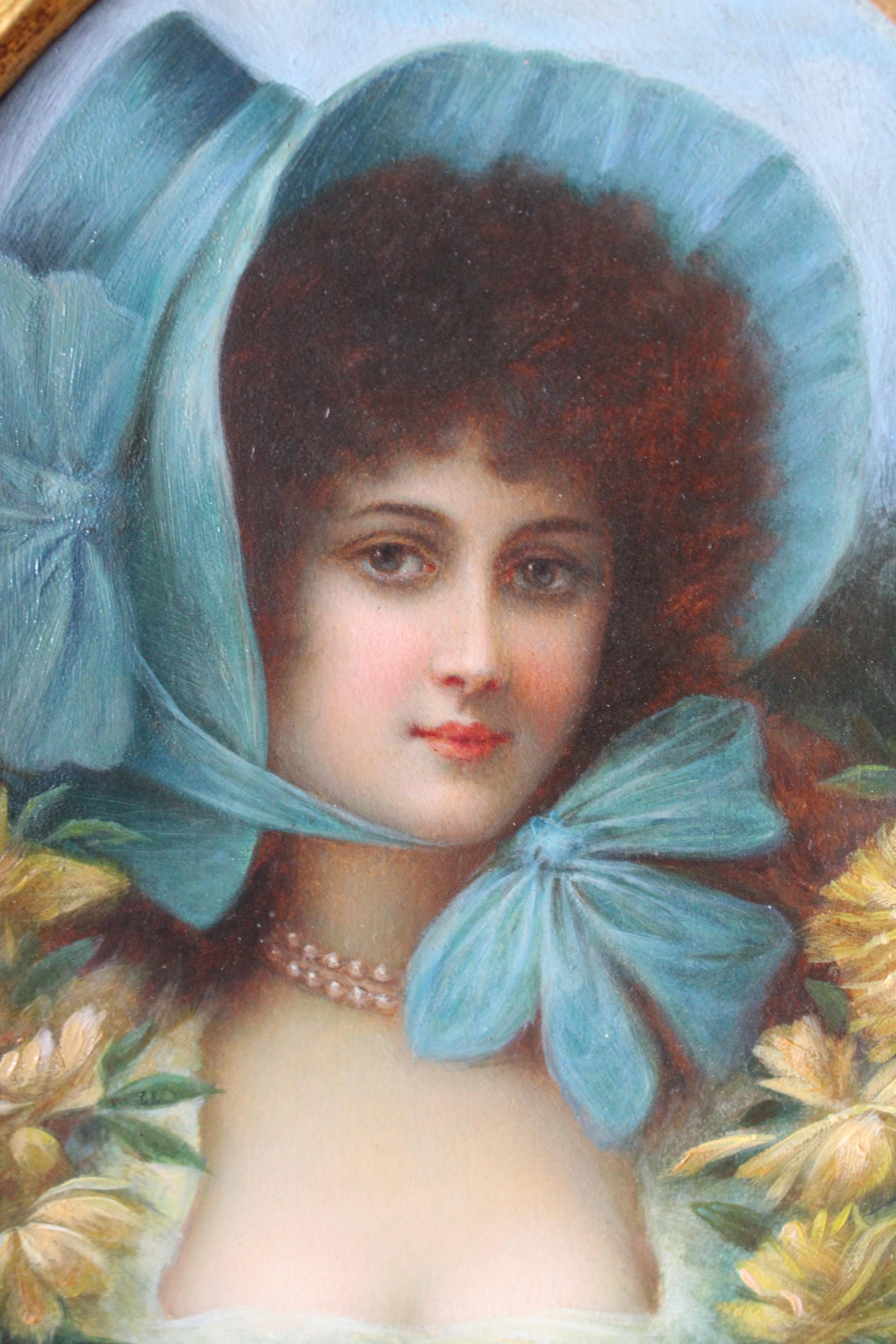 Portrait ancien du 19ème siècle représentant une femme par Adolphe Philippe Millot - Painting de Adolphe Millot