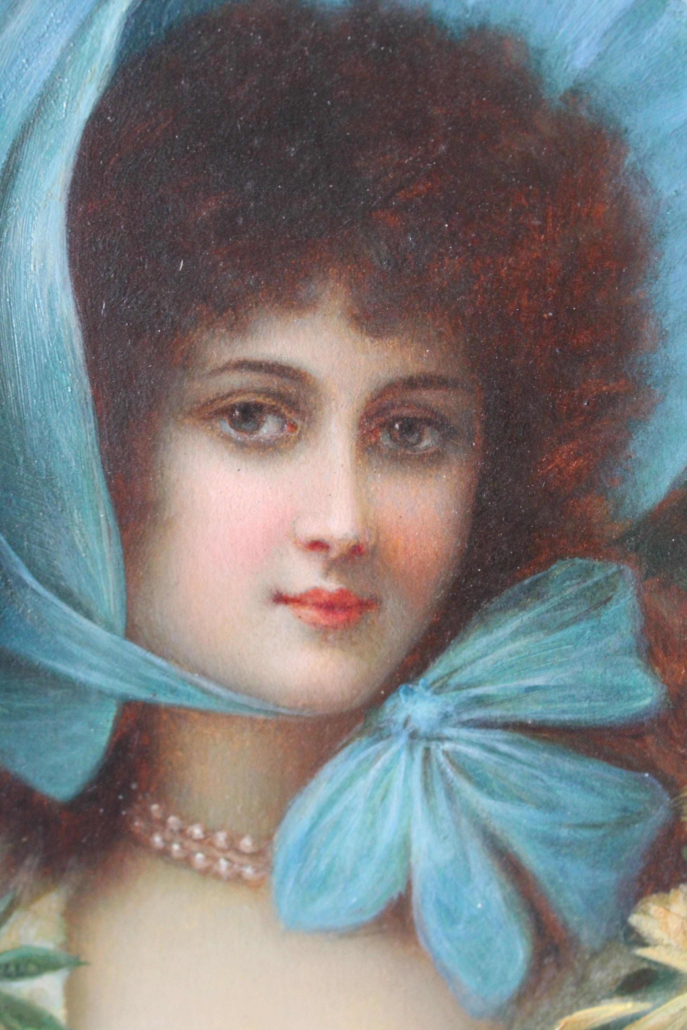 Portrait ancien du 19ème siècle représentant une femme par Adolphe Philippe Millot - Romantique Painting par Adolphe Millot