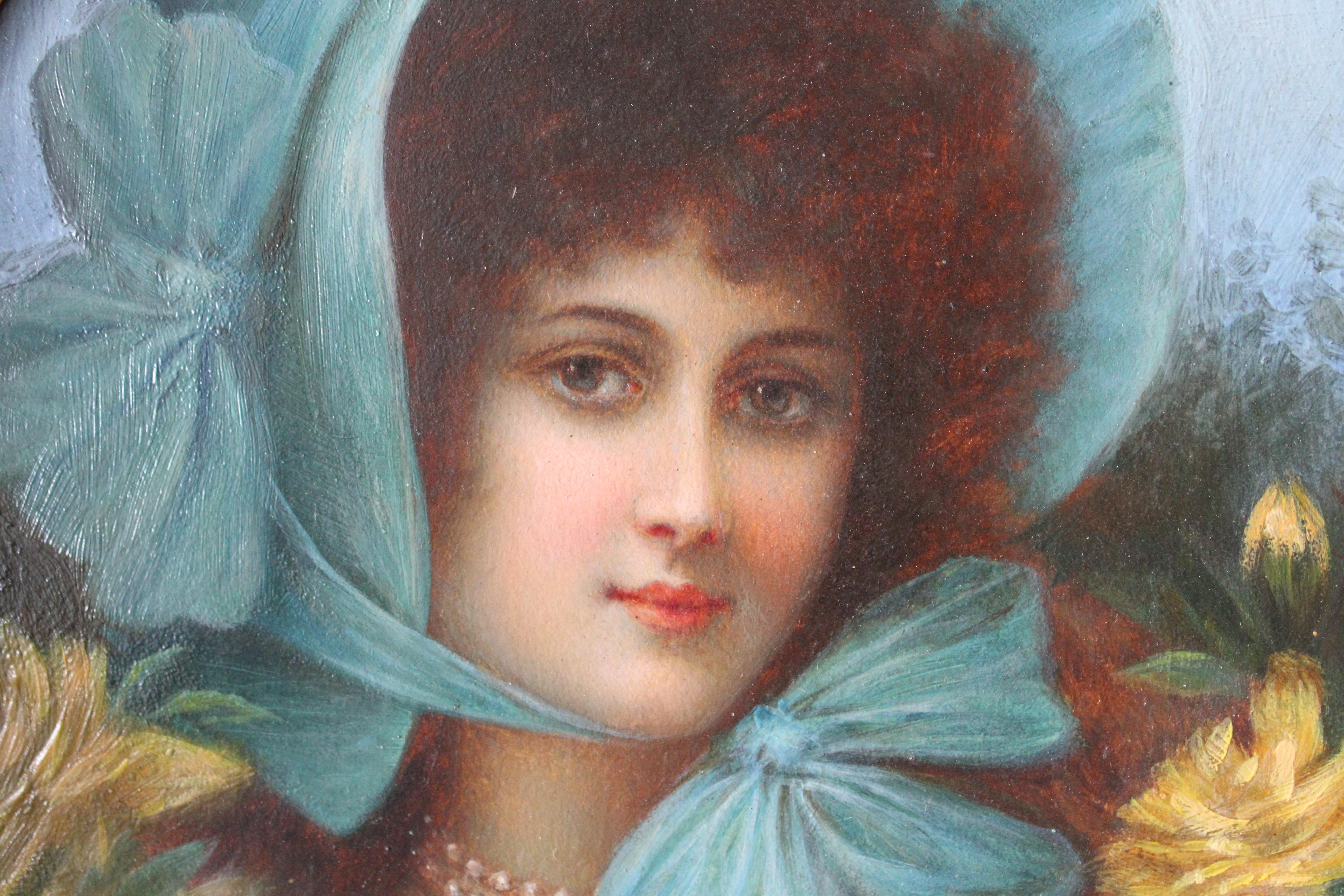 Portrait ancien du 19ème siècle représentant une femme par Adolphe Philippe Millot - Marron Portrait Painting par Adolphe Millot