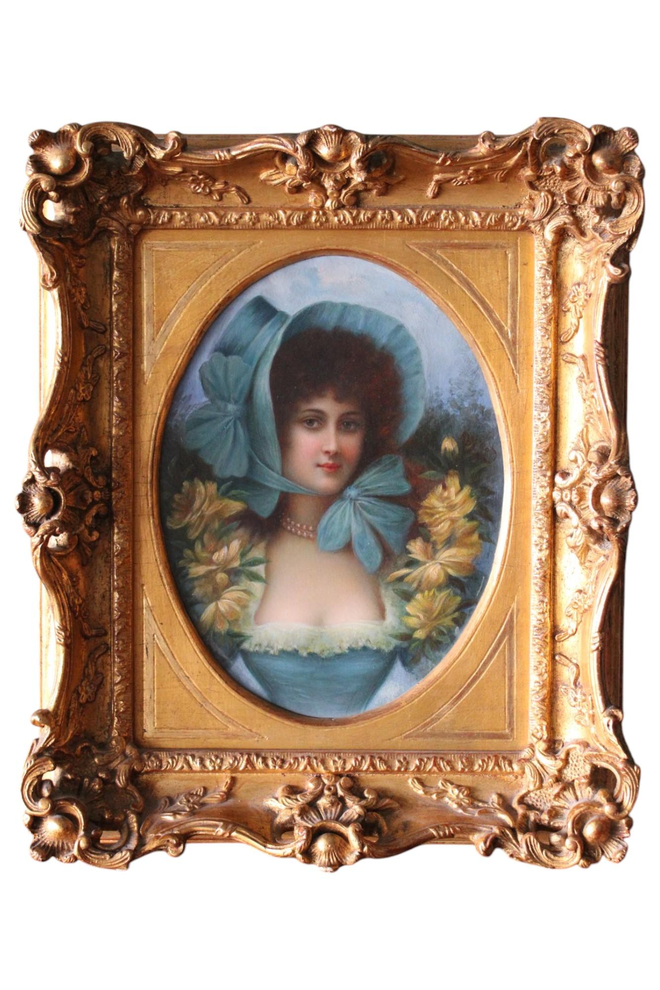 Portrait Painting Adolphe Millot - Portrait ancien du 19ème siècle représentant une femme par Adolphe Philippe Millot