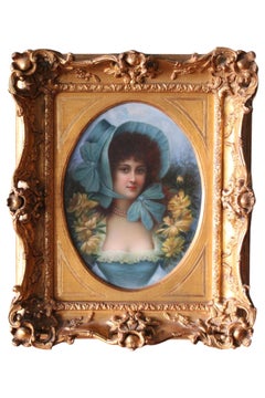 Antique portrait 19th Century oil painting of a woman by Adolphe Philippe Millot
