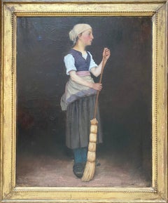 La joven sirvienta soñando: gran cuadro de estilo Barbizon del siglo XIX
