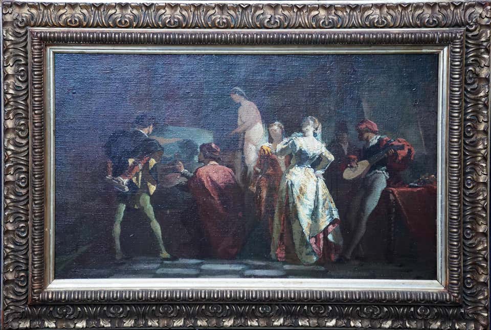 Artist in his Studio - French 19th century art figurative interior oil painting