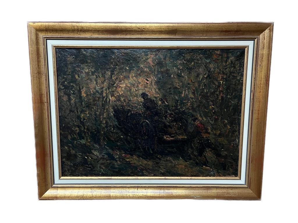 Kreis von Adolphe Monticelli Impressionistisches Gemälde von Pferd und Karren