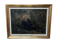 Vintage Circle of Adolphe Monticelli Impressionist painting of horse and cart