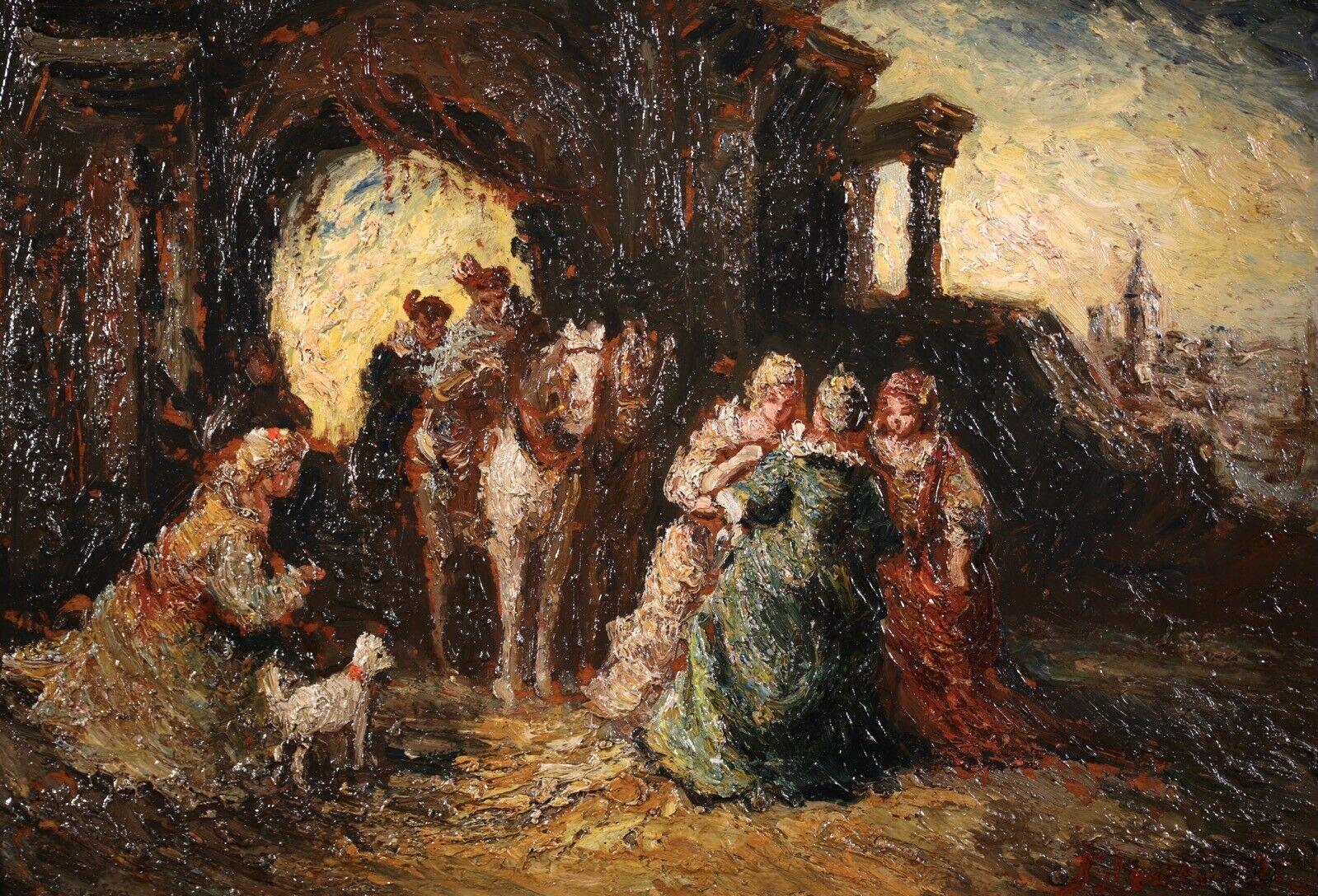 Elégantes avec leur chien - Painting by Adolphe Monticelli