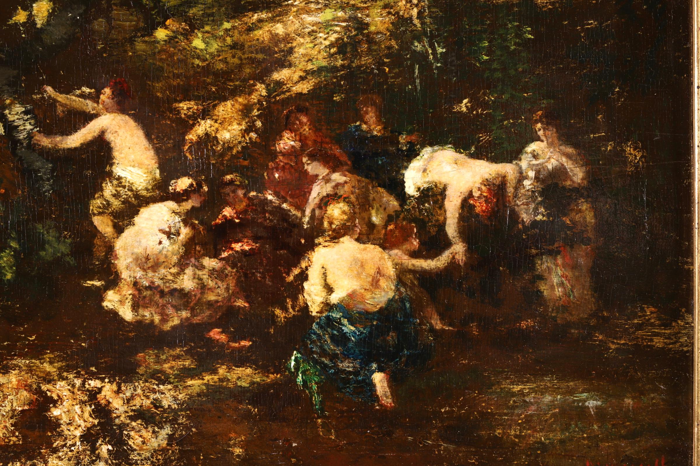 Les Baigneuses - Impressionist Oil, Figures in Landscape by Adolphe Monticelli 6