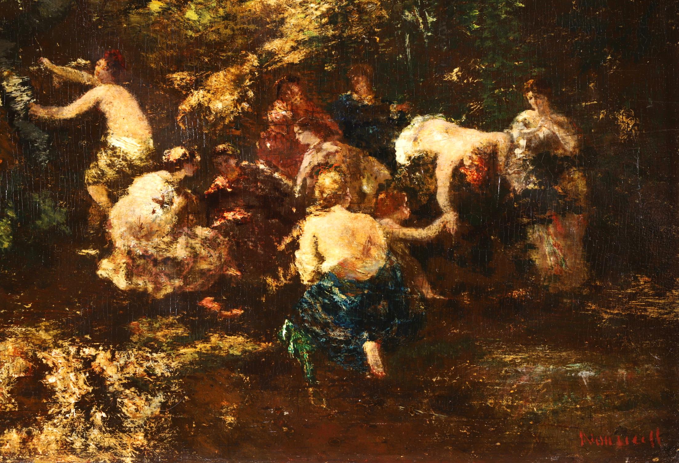 Les Baigneuses - Impressionist Oil, Figures in Landscape by Adolphe Monticelli 1
