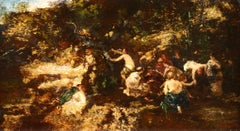 Les Baigneuses – Impressionistisches Ölgemälde, Figuren in Landschaft von Adolphe Monticelli