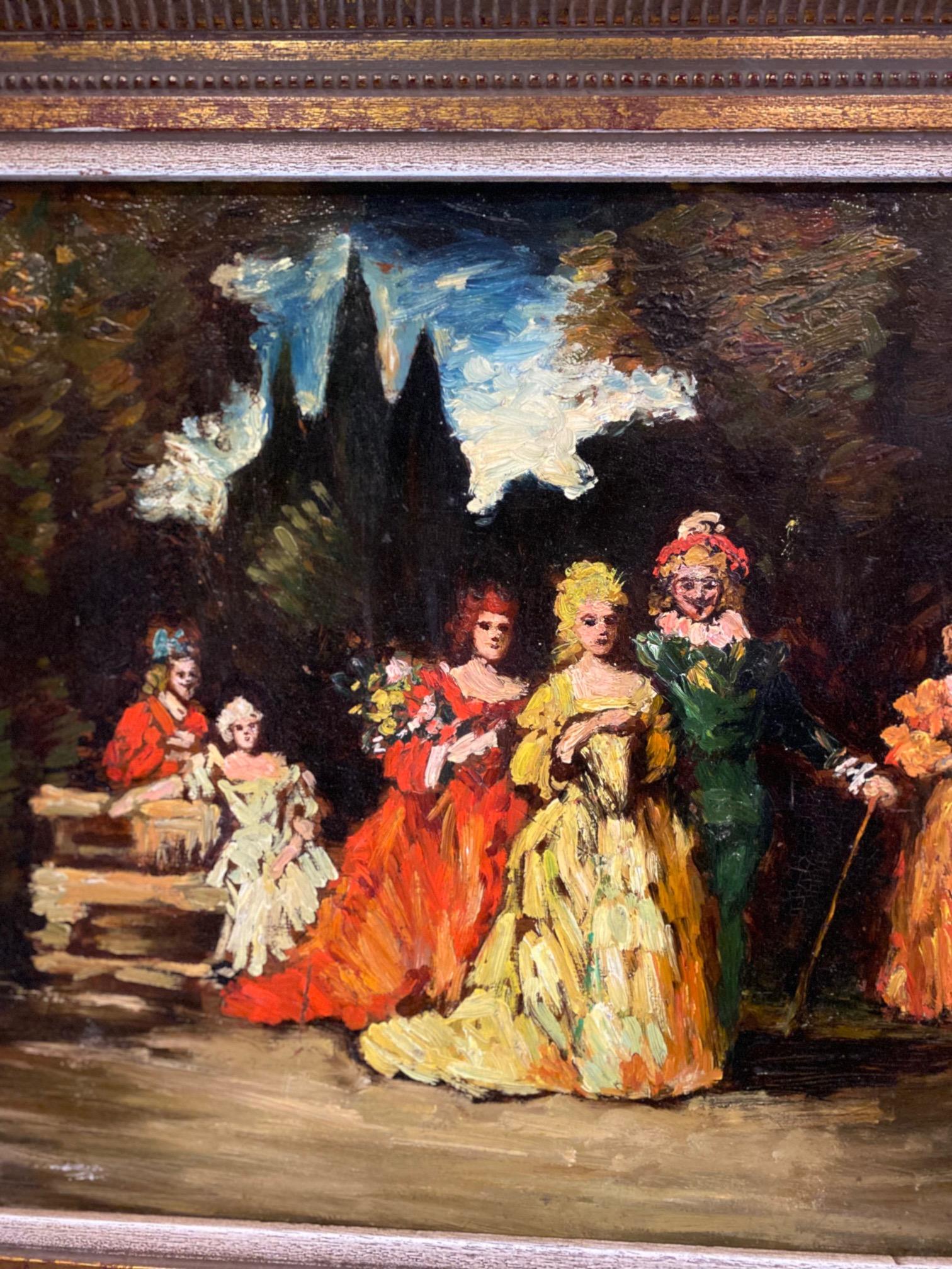 Lively garden by Adolphe Monticelli - Oil on wood 41x57 cm For Sale 1