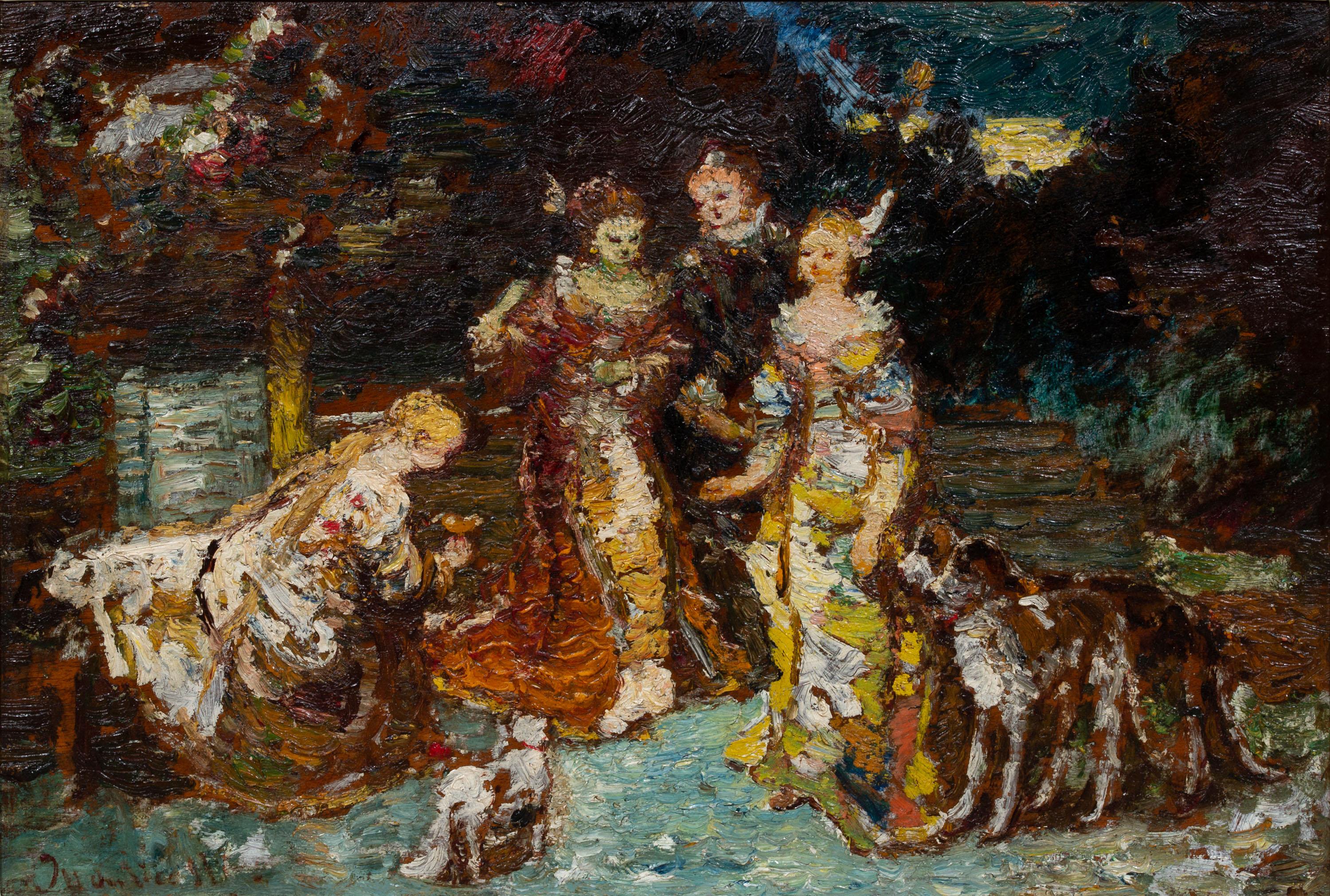Quatre figures dans un parc