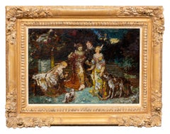 Quatre figures dans un parc" par Adolphe Monticelli (1824 - 1886) Peintre français