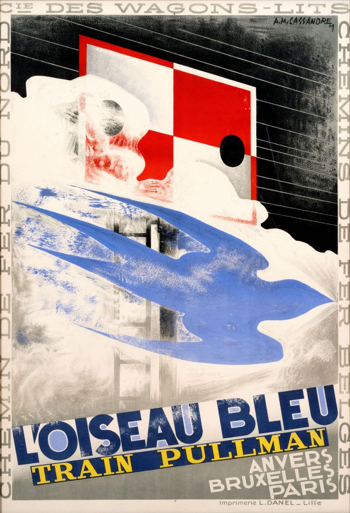 "L'Oiseau Bleu - Train Pullman" Original Cassandre Art Deco Rail Poster 1920s - Print by Adolphe Mouron Cassandre
