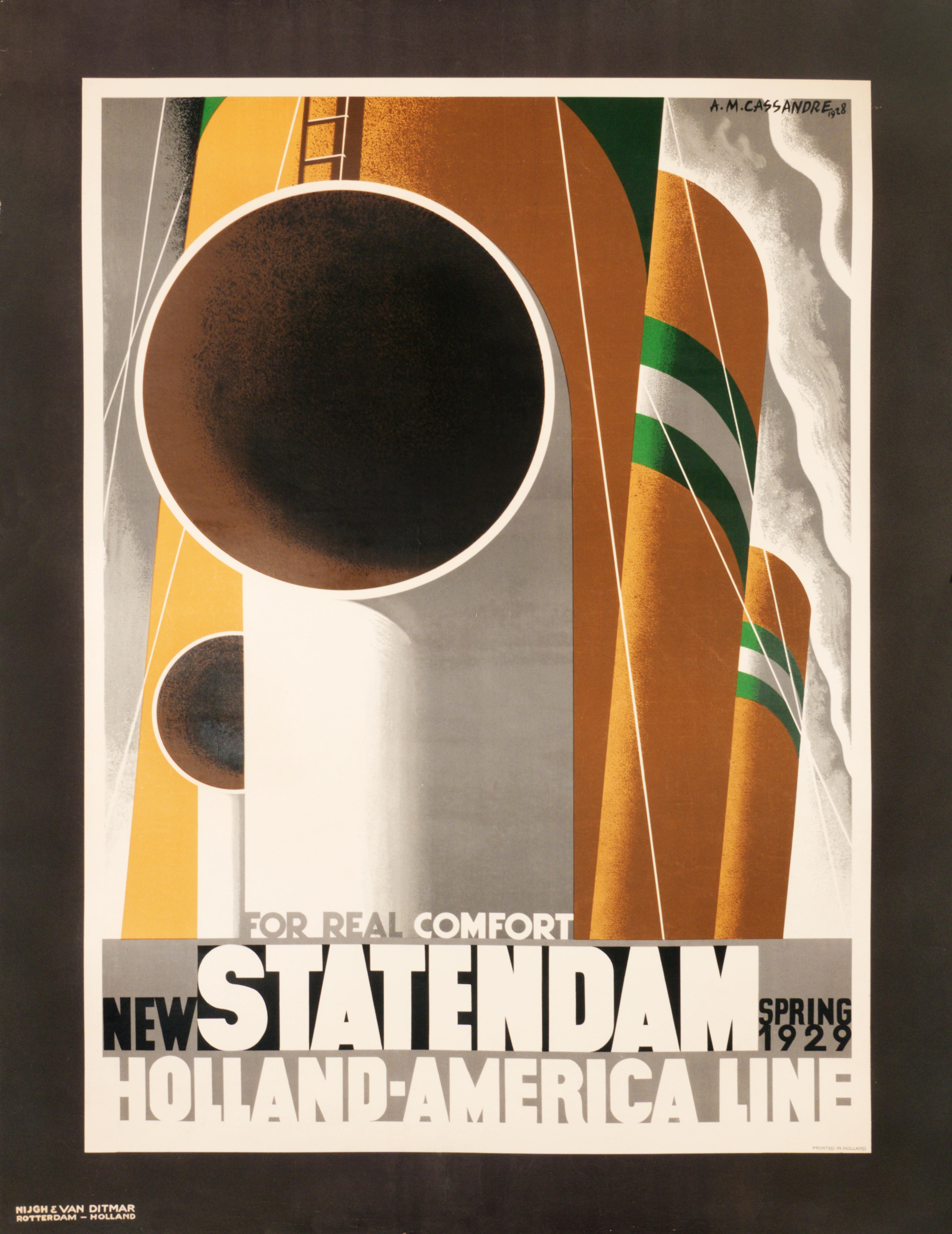 "New Statendam for Real Comfort" Original Vintage Travel Poster 1920s - Print by Adolphe Mouron Cassandre