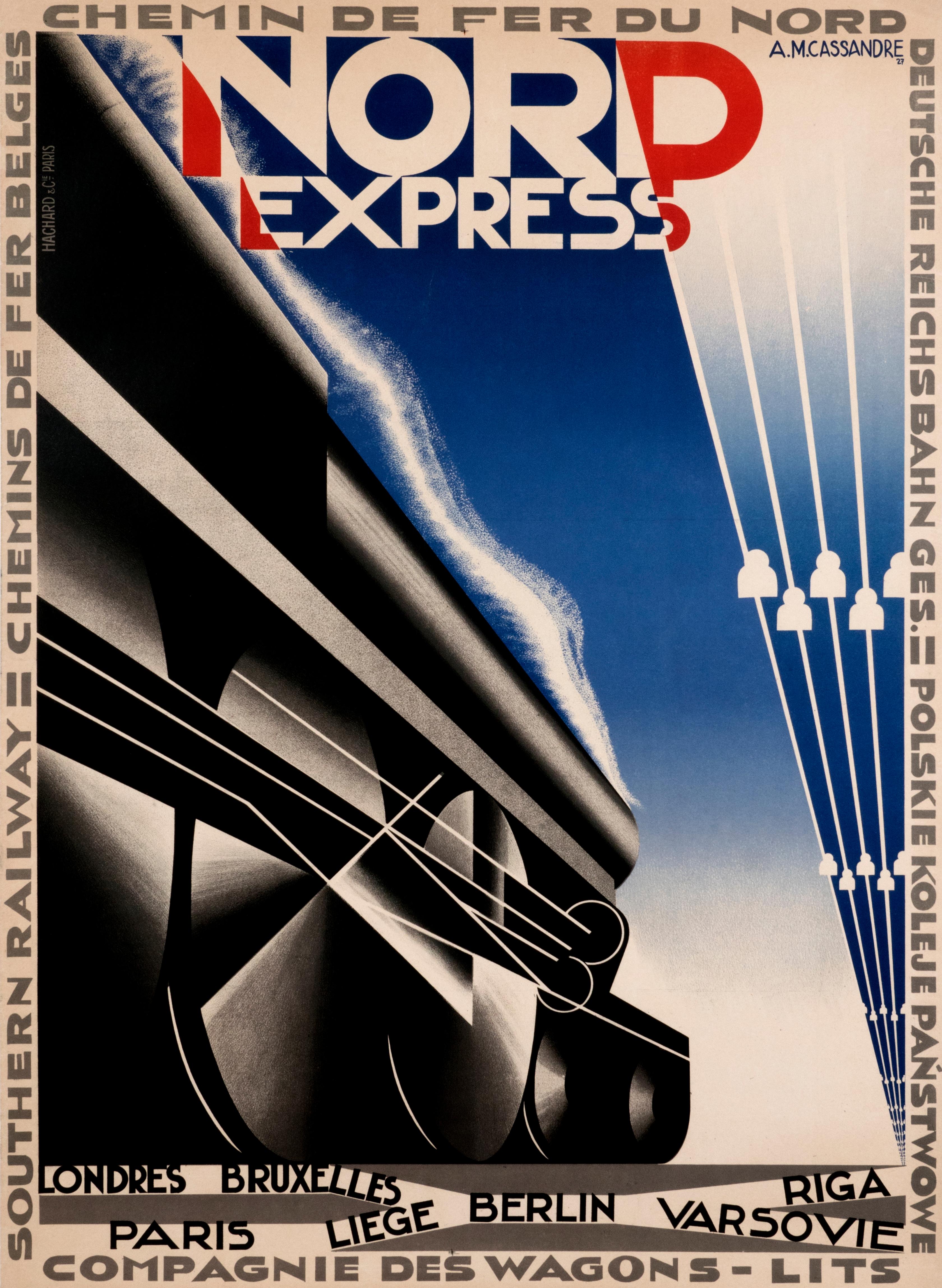 Affiche originale de la compagnie ferroviaire Nord Express, Art déco français, années 1920 - Print de Adolphe Mouron Cassandre