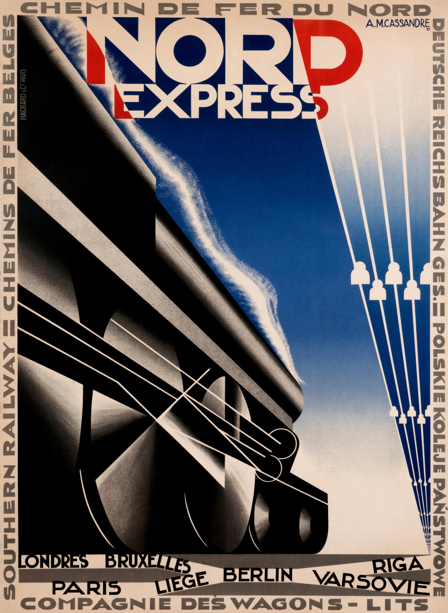 Adolphe Mouron Cassandre - "Nord Express" Original Vintage French Art Deco  Rail Poster 1920s For Sale at 1stDibs