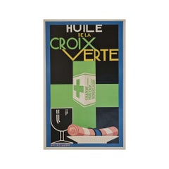 Original 1925 A.M. Cassandre "Huile de la Croix Verte" Art Deco Poster
