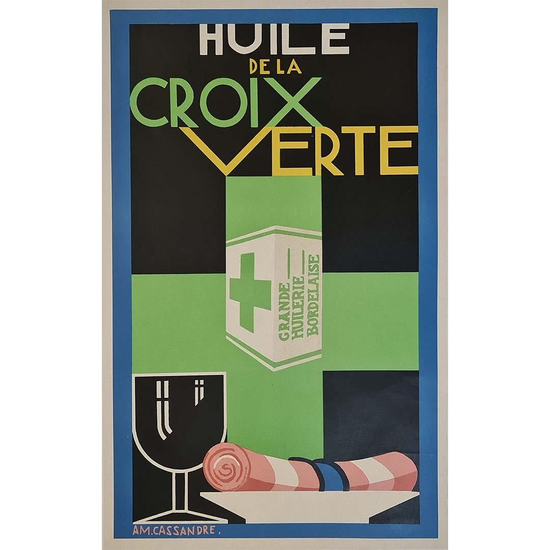 Original 1925 A.M. Cassandre "Huile de la Croix Verte" Art Deco Poster