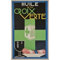 Original 1925 A.M. Cassandre "Huile de la Croix Verte" Art Deco Poster