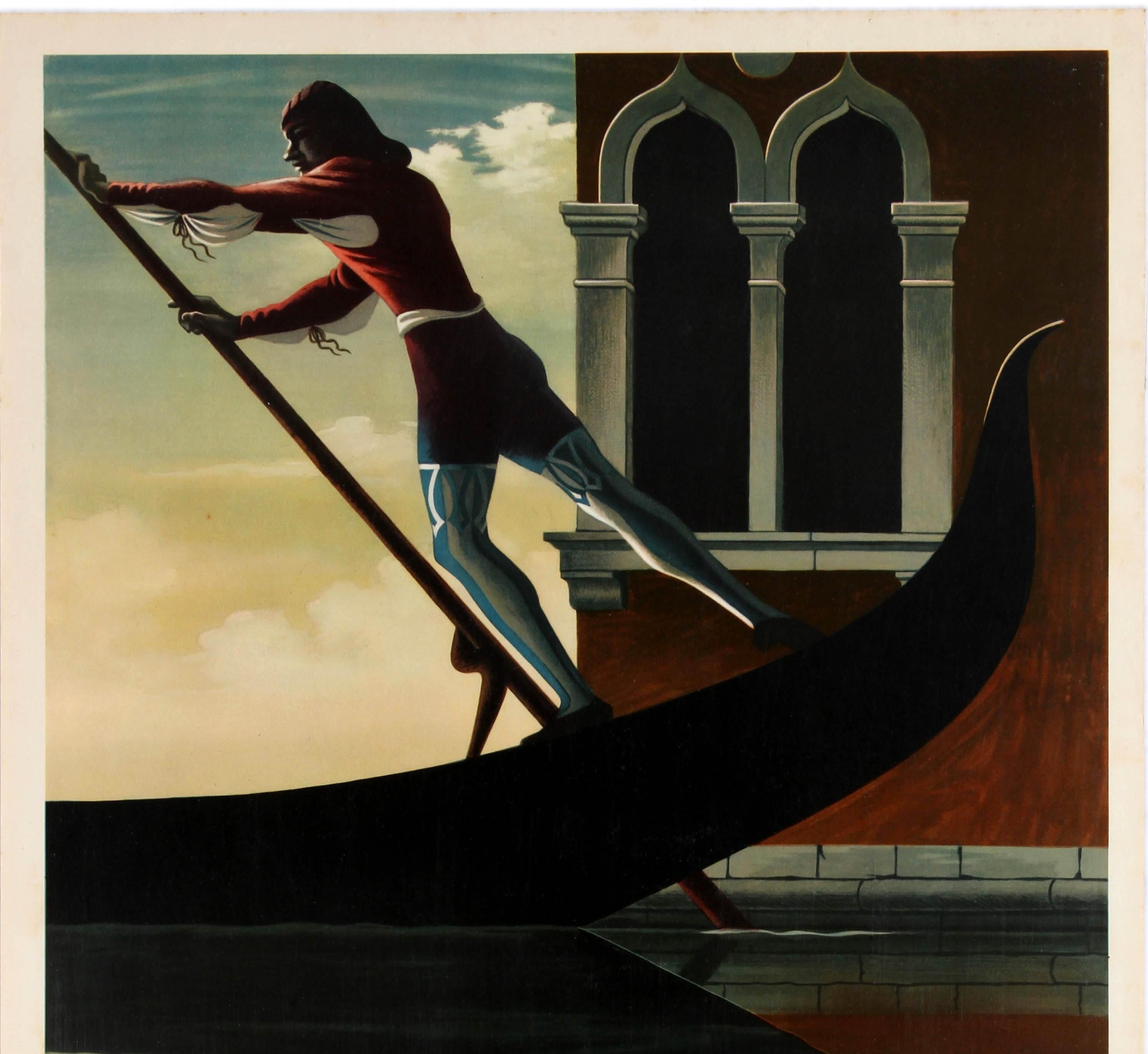 Affiche de voyage ENIT vintage emblématique originale par Cassandre Gondole de Venise Venise - Print de Adolphe Mouron Cassandre