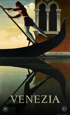Original Vintage Iconic ENIT Travel Poster By Cassandre Venice Venezia Gondola