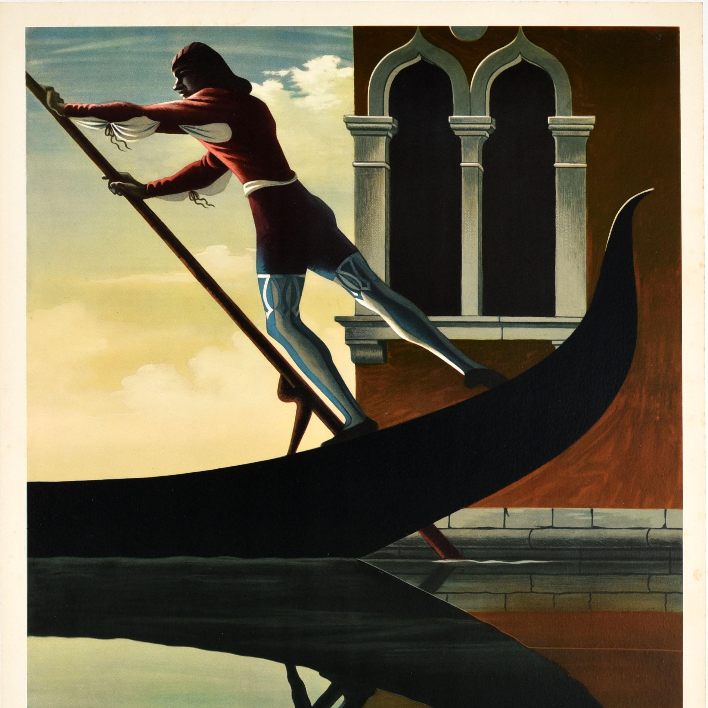 Affiche de voyage vintage originale et emblématique de l'ENIT par Cassandre Venice Venezia Gondola - Art déco Print par Adolphe Mouron Cassandre